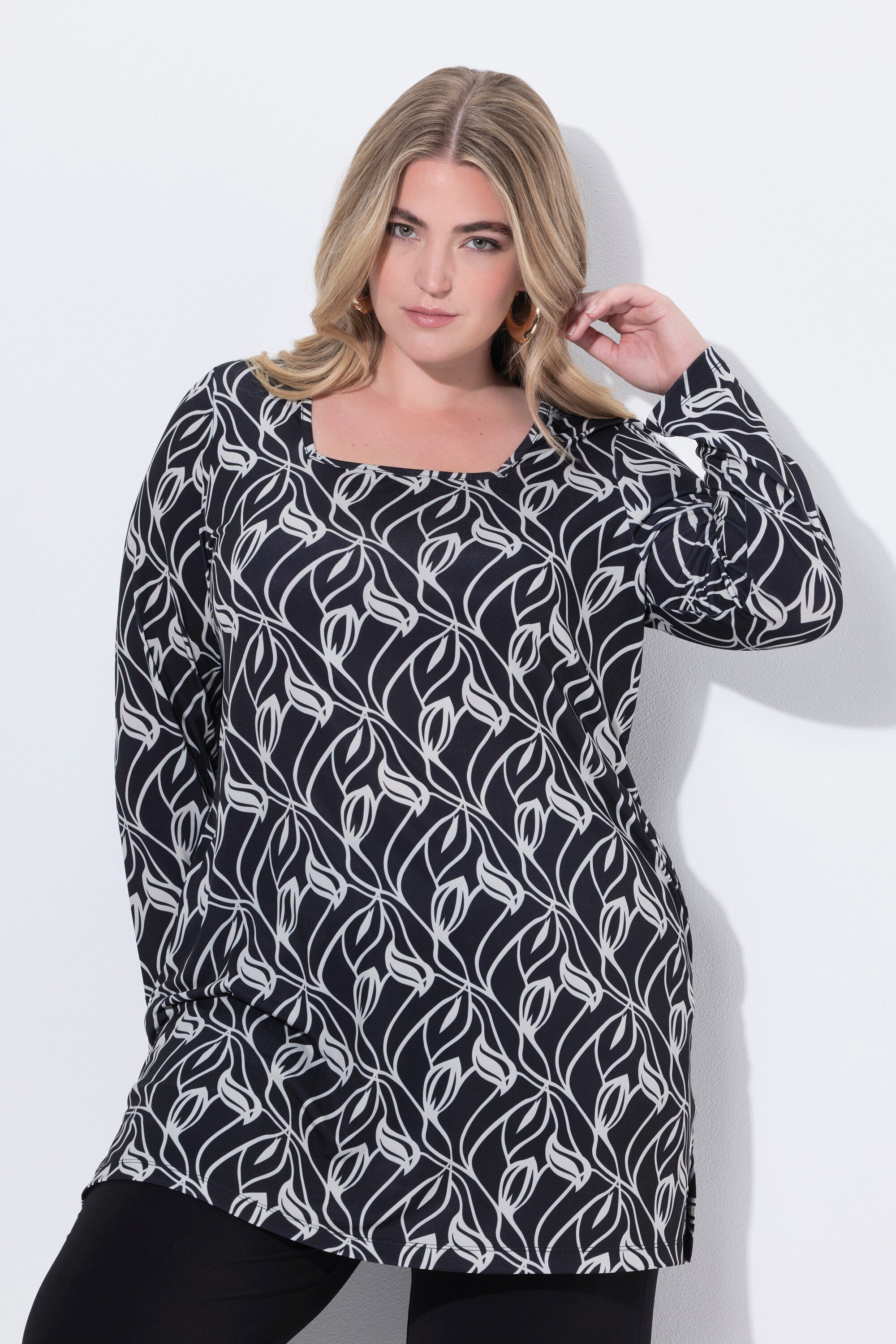 Ulla Popken Longshirt Longshirt A-Linie Carré-Ausschnitt Langarm günstig online kaufen