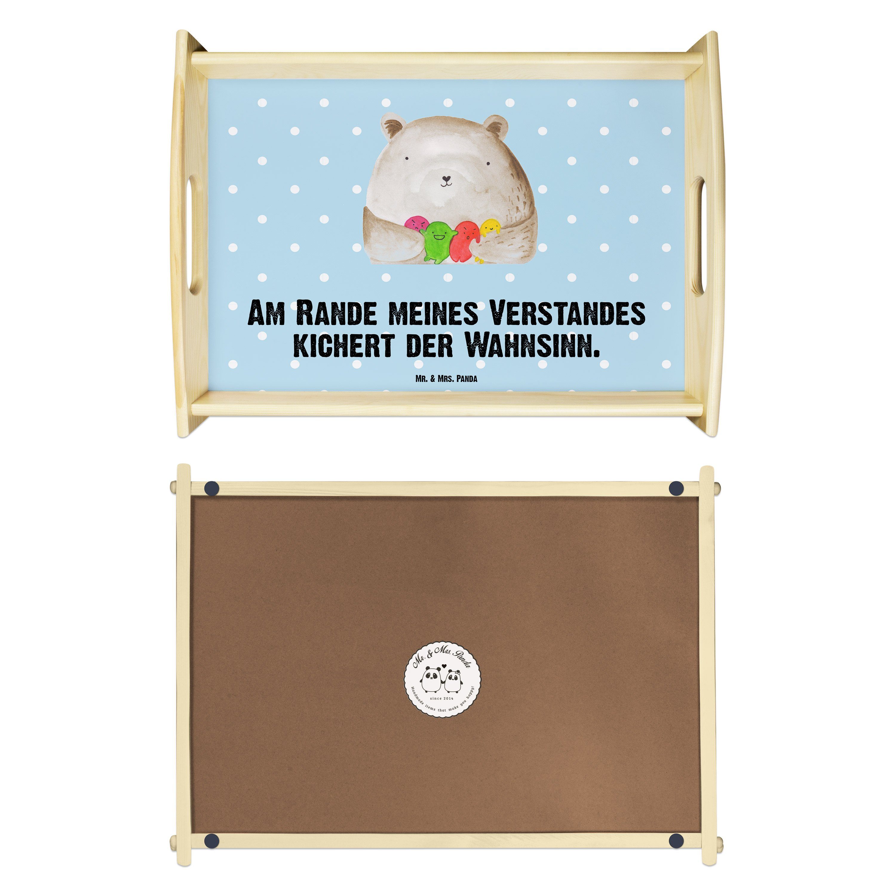 Mr. & Gefühl lasiert, Echtholz Panda Tablett - Pastell Geschenk, De, - Bär Blau Mrs. Frühstückstablett, Teddybär, (1-tlg)