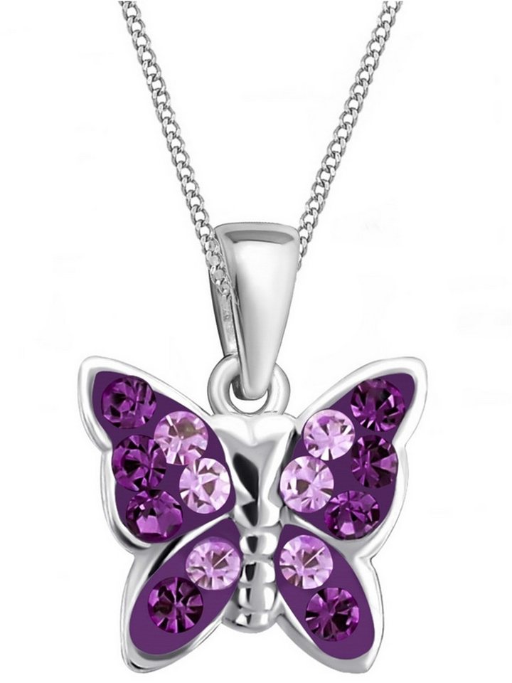 Goldene Hufeisen Kette mit Anhänger Mädchen Kinder mini klein Schmetterling Anhänger mit Kette 925 Silber (2-tlg, inkl. Etui), Kinderkette