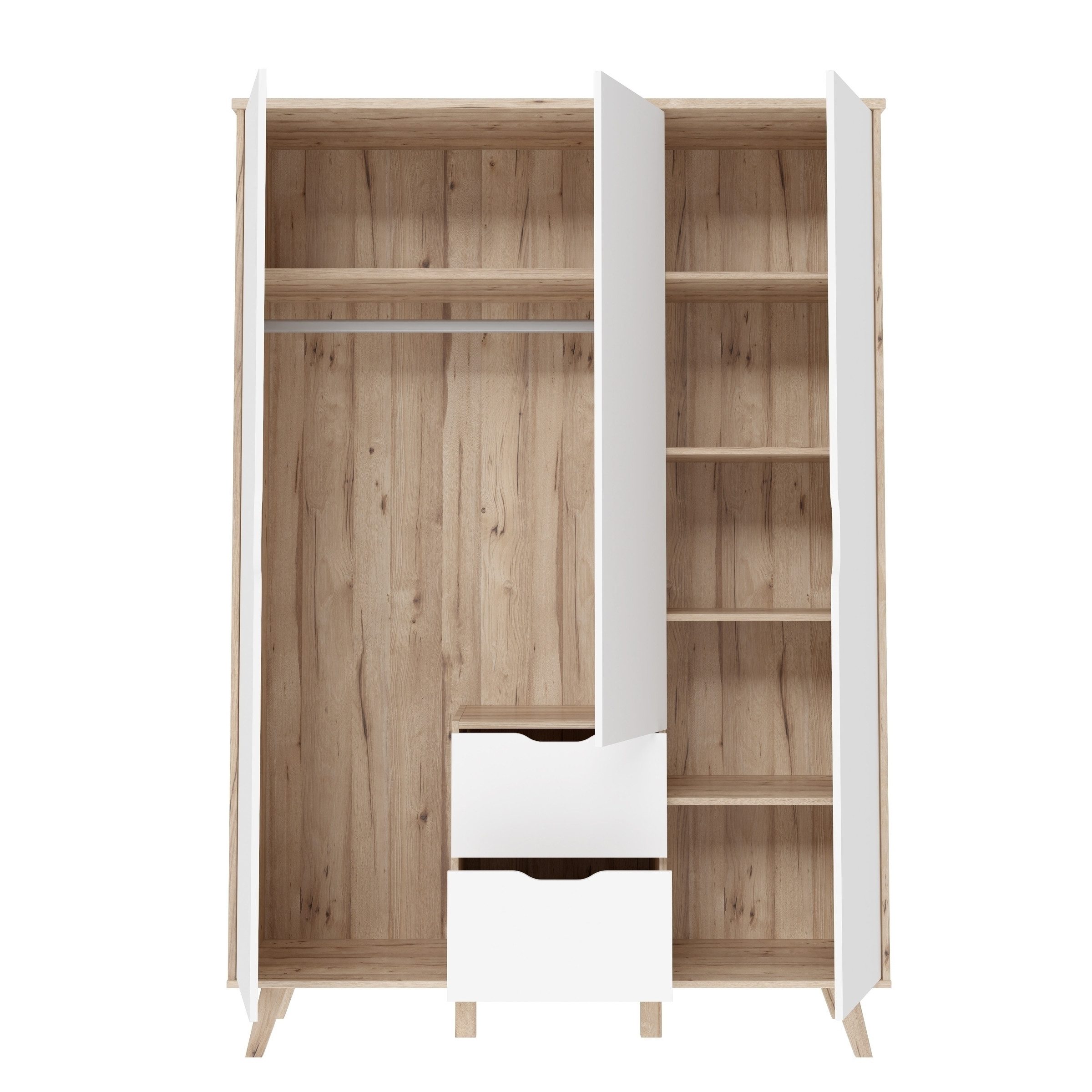 freiraum Kleiderschrank VANKKA 2 Schübe, Planked Eiche Dekor / Weiss - 139,4x201,5x52,7cm (B/H/T)