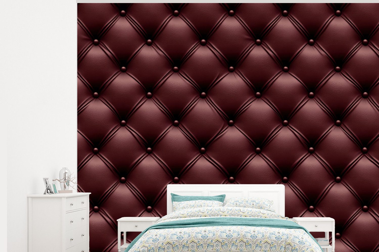 MuchoWow Fototapete Leder - Muster - Bordeaux, Matt, bedruckt, Montagefertig Vinyl Tapete, Wandtapete, 275x220 cm