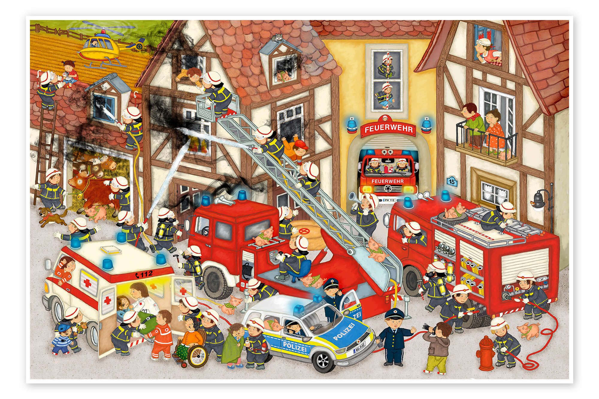Posterlounge Wandbild Feuerwehr in meinem Dorf, Marion Krätschmer, erhältlich als Poster, Leinwandbild, Wandsticker oder Acrylglasbild