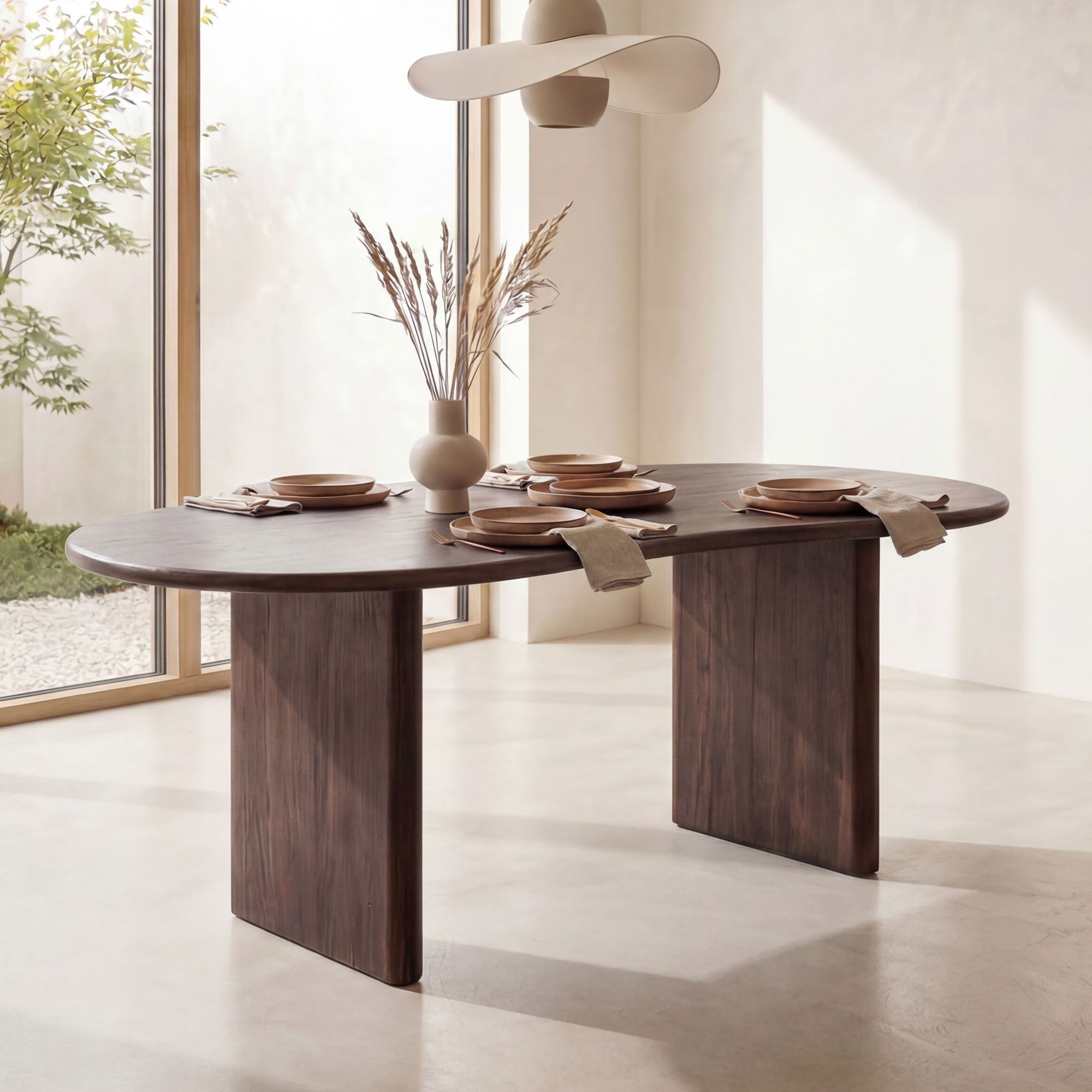 FINEBUY Esstisch FB66342 180cm Massivholz Braun Esszimmertisch Nierenform organisch (180x90x75 cm, Akazie Massivholz Nierenform)