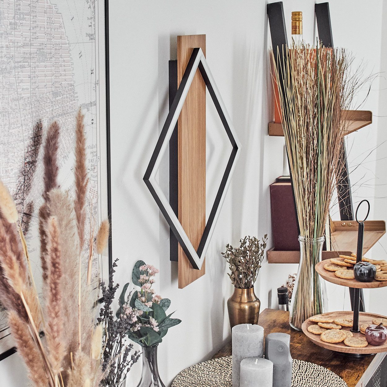 hofstein Wandleuchte Wandlampe aus Metall/Kunststoff in Holzoptik/Schwarz/W günstig online kaufen