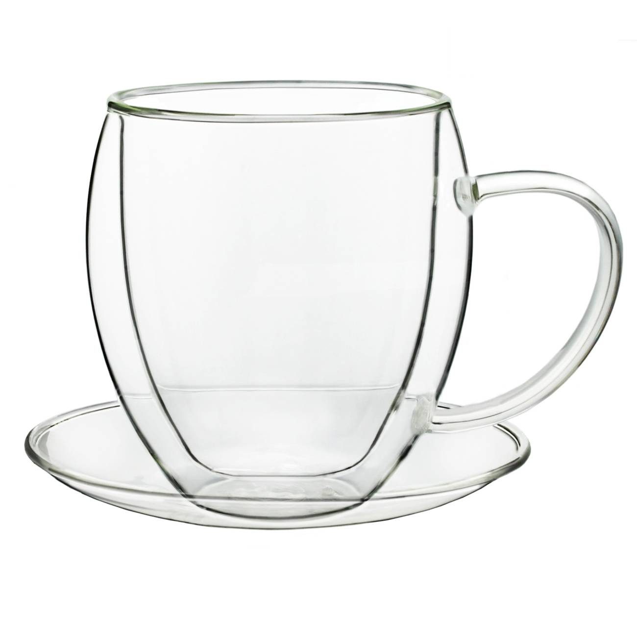 Creano Teeglas Thermotasse bauchig mit Untersetzer 250ml, 4er Set, 8-tlg., Borosilikatglas, Mit Untertasse und Henkel – Bild 5 von 5