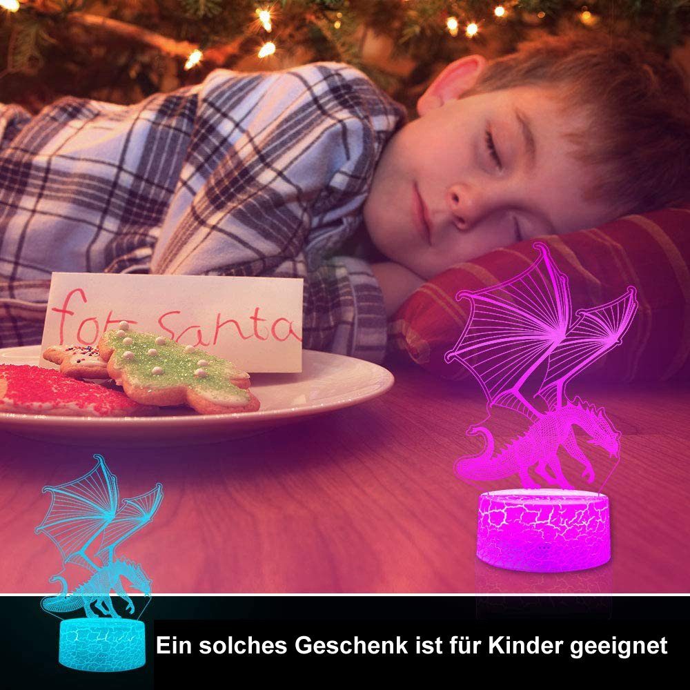 Rosnek LED Nachtlicht 3D Dinosaurier, Control, 16 wechselnde Fernbedienung Kinder Tisch 16 Weihnachten und Geburtstag Farbe, Touch für Farben, Geschenk, Schreibtischlampe