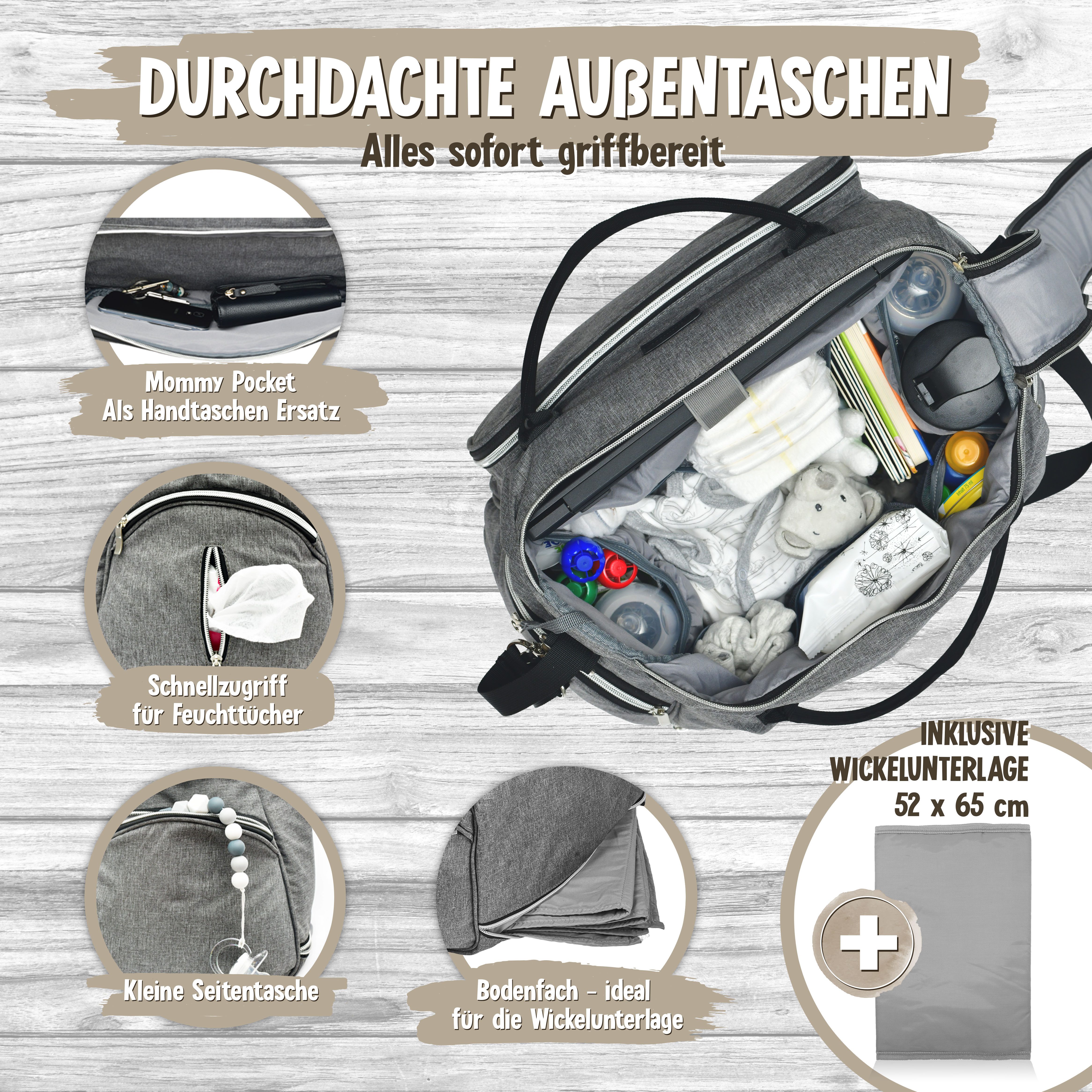 Emadele Wickeltasche Große Tasche mit Kinderwagen Halterung und Wickelunterlage
