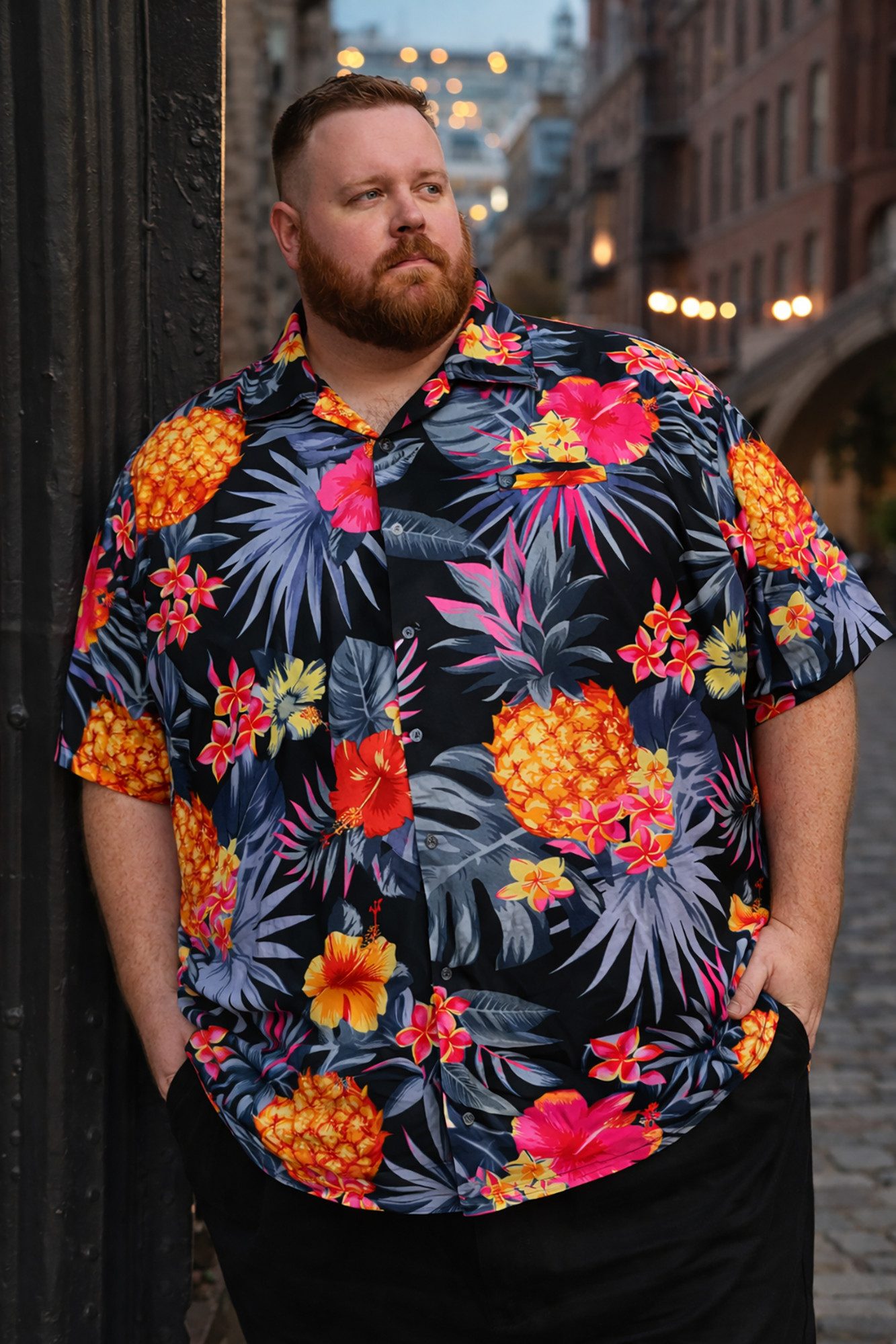 King Kameha Hawaiihemd Pineapple Übergrößen 7XL-12XL Sommerhemd Herren Kurzarm Front-Tasche
