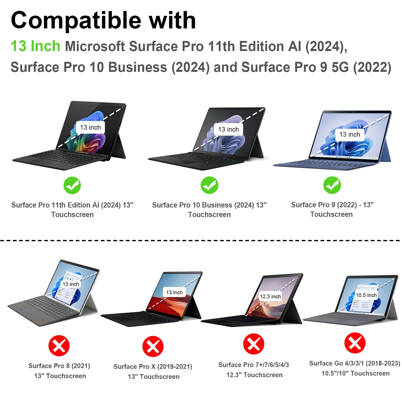 Fintie Tablet-Hülle für Microsoft Surface Pro 11/Pro 10/Pro 9 13''-Multi-Sichtwinkel Hülle, Kunstleder Case mit Dokumentschlitze Stifthalter,Type Cover Kompatibel