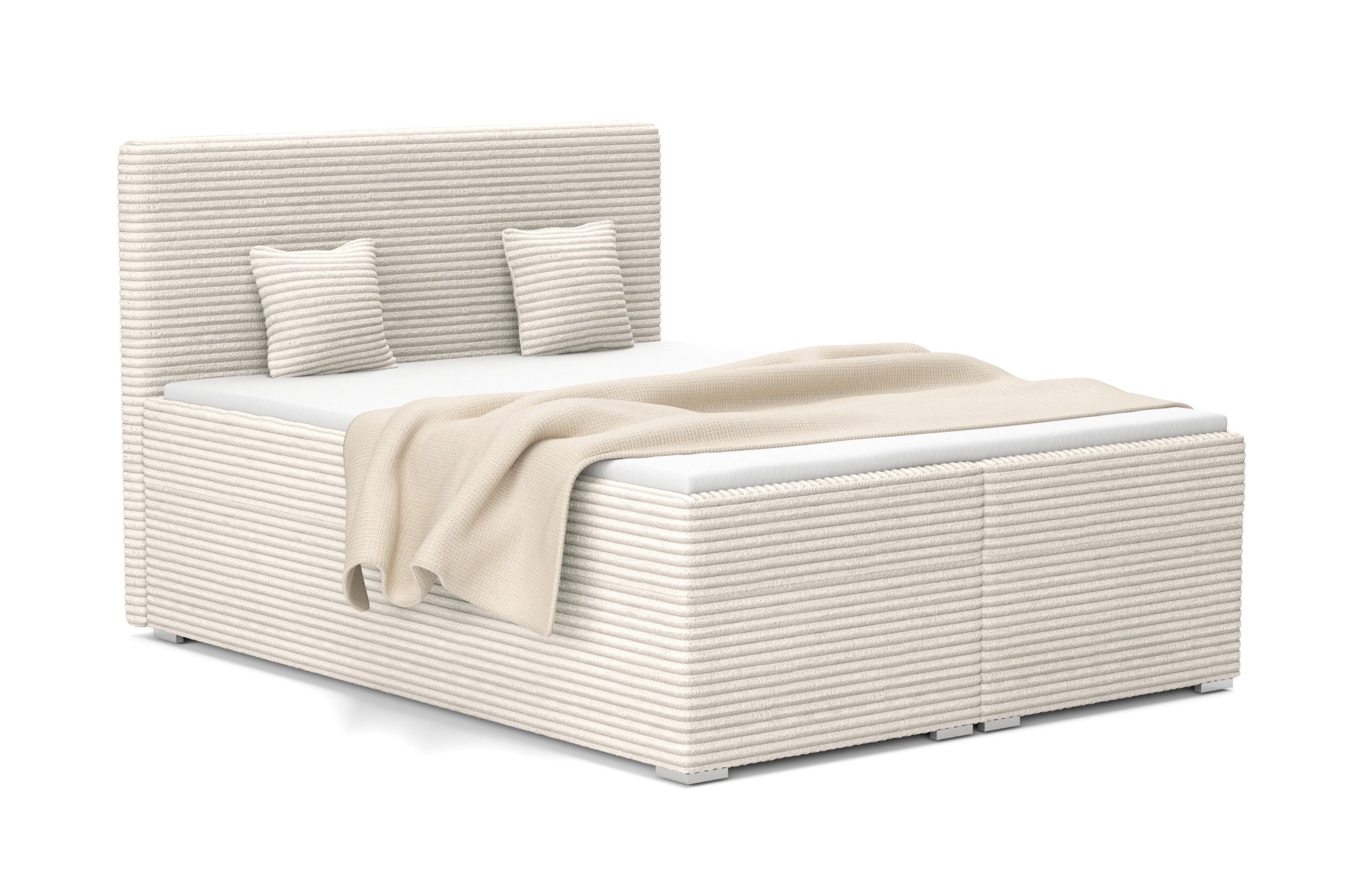 Deine Möbel 24 Boxspringbett DUBAI Boxbett in 120x200 140x200 160x200 180x200 200x200 cm (Doppelbett inkl. Bettkasten, Topper, Matratzen H3 oder H4, 1-St., Farben: Creme, Ecru, Beige, Hellgrau, Grau, Schwarz), Cordstoff TILIA, Stauraum, Bettkasten & Komfort