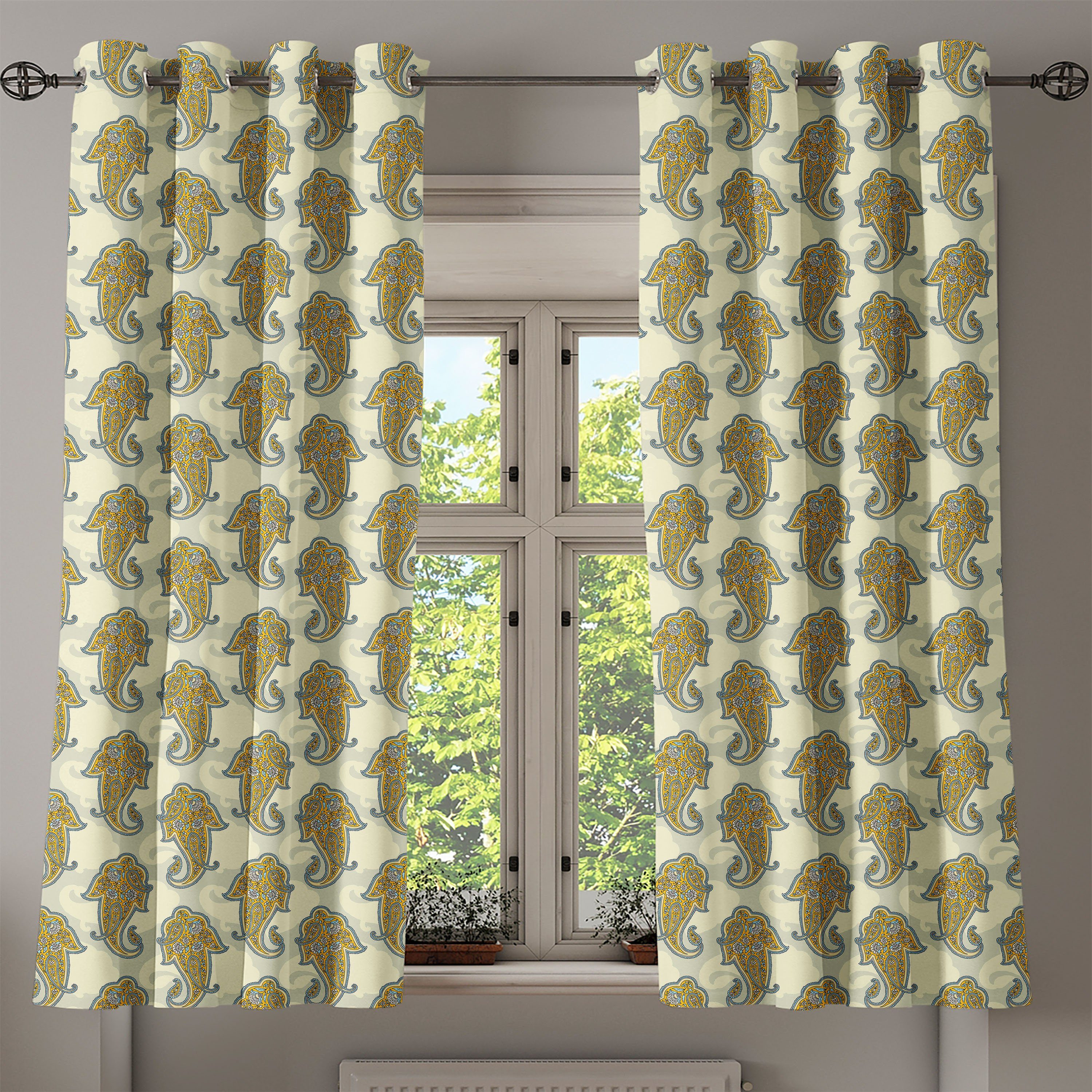 Gardine Dekorative 2-Panel-Fenstervorhänge für Schlafzimmer Abakuhaus, Blatt Kultur Bohemien Wohnzimmer, Boho