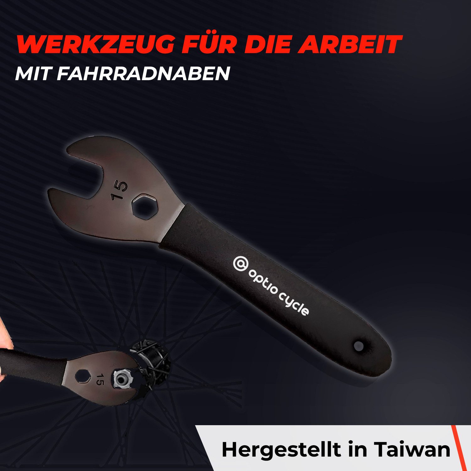 Optio Cylce Tretlagerschlüssel Optio Cycle Konusschlüssel 15 mm - Fahrrad Werkzeug Nabenlager