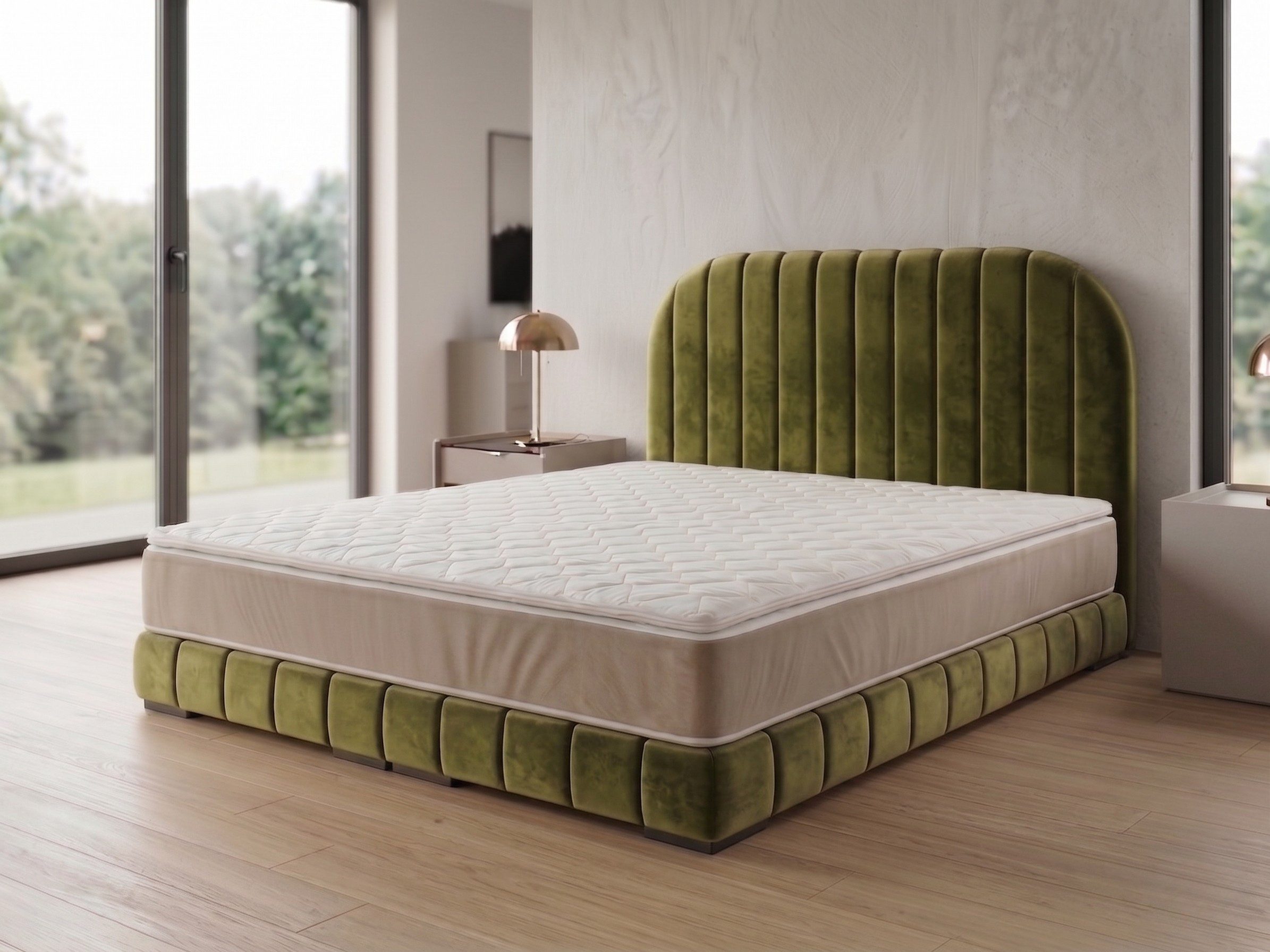 A&J MöbelLand GmbH Polsterbett LEON mit Kopfteil - Stilvolles Bettgestell für Ihr Schlafzimmer (Länge: 209 cm, Höhe Kopfteil: 110 cm, 4 Kopfteil-Varianten, 7 Größen zur Auswahl, Modernes Design, TOP ANGEBOT!, Inklusive Bettgestell), Komplettgestell-Set