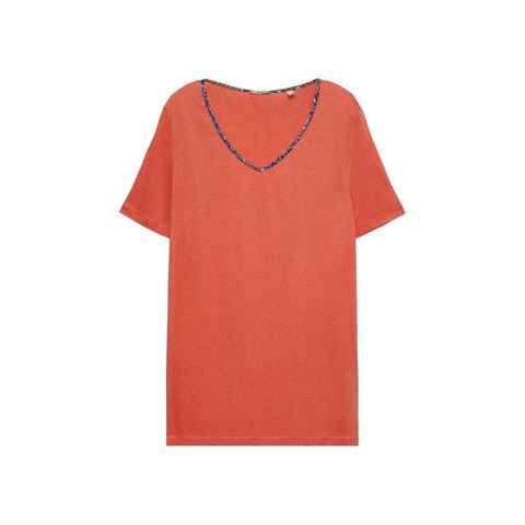 Esprit T-Shirt T-Shirt mit floraler Paspelierung, TENCEL™ (1-tlg)