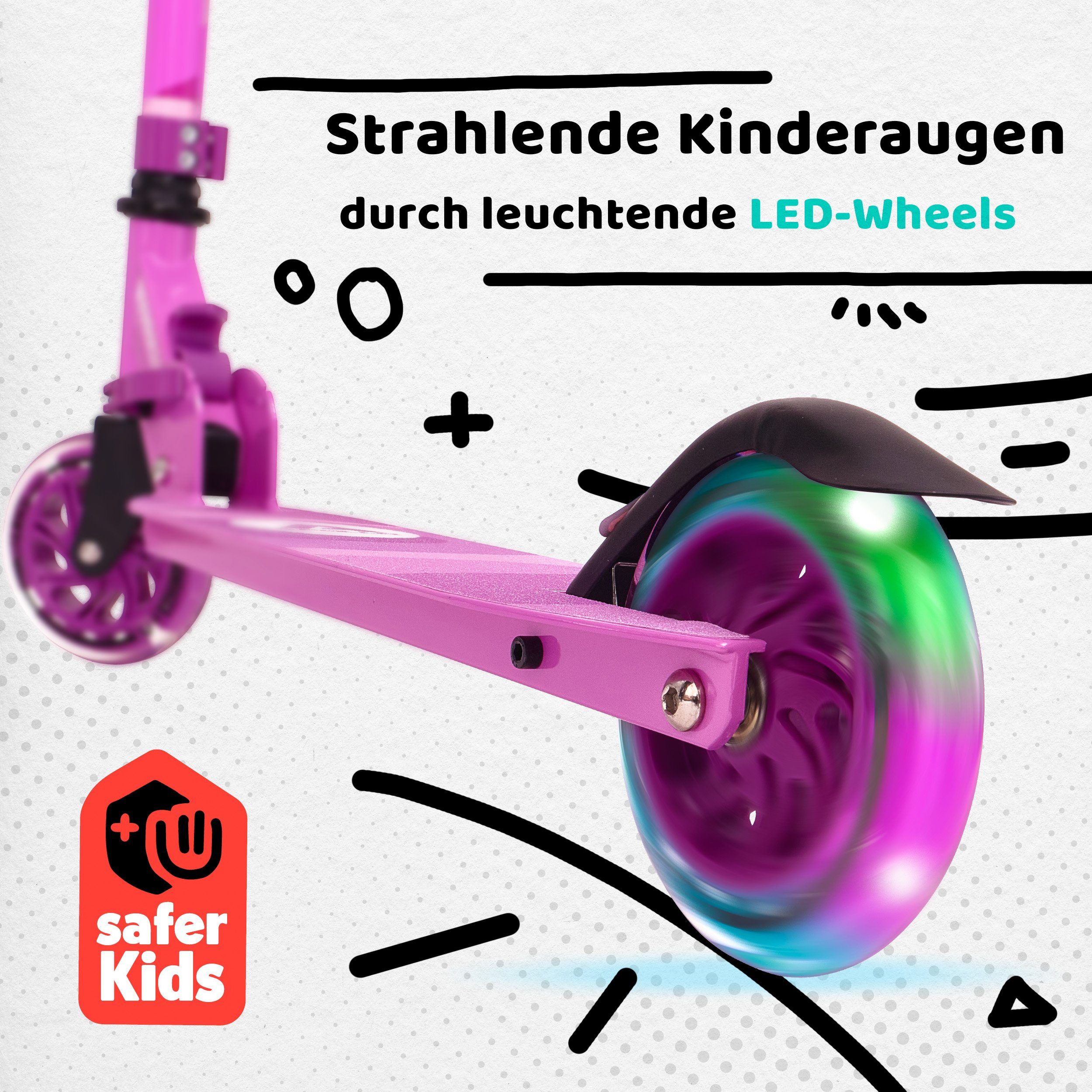 Apollo Cityroller LED City Scooter Moonracer für Kinder - 125 mm Tretroller, Kinderroller ab 4 Jahre klappbar und höhenverstellbar