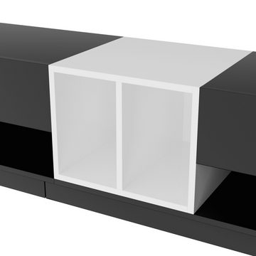BlingBin TV-Schrank Lowboard (1-St., Farbblockierendes Design, 190x 40x 42cm) Drei Schubladen, Hochglanz-Weiß, mehrere Stauräume