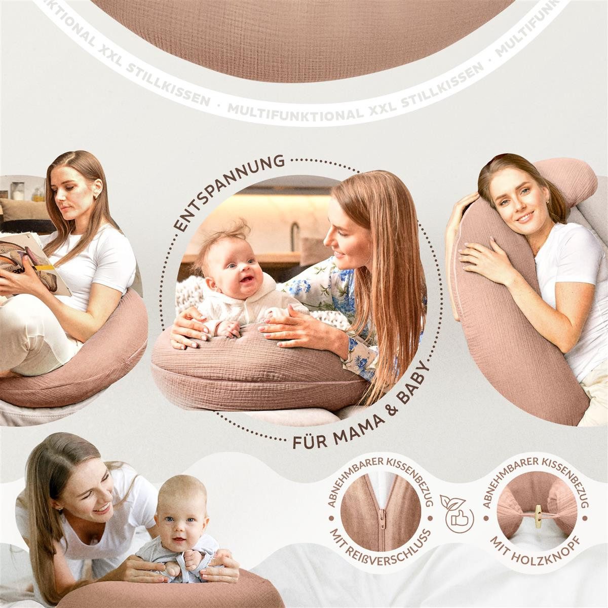 SEI Design Stillkissen Seitenschläferkissen XXL Babynest - Baby Erstausstattung Neugeborene, Schwangerschaftskissen mit Bezug, Schwangerschaftskissen mit Bezug, Bezug 100% Baumwolle