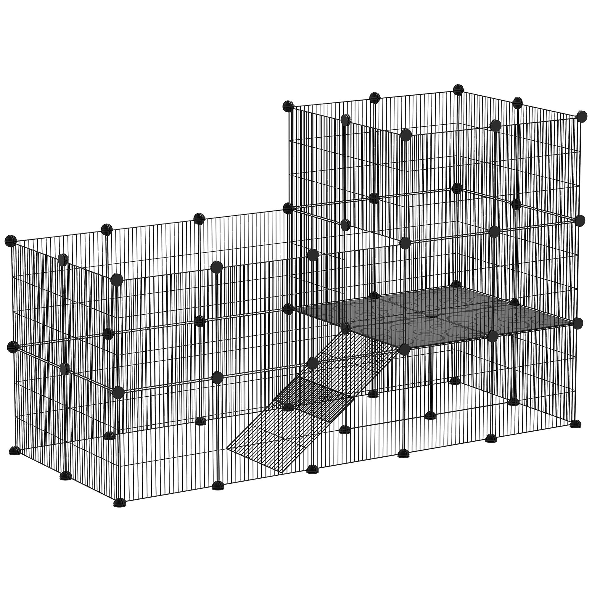 Kleintierkäfig Kleintiergehege mit 39 Platten Freigehege mit Rampe DIY Gittergehege