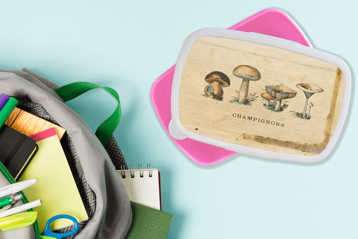Erwachsene, Lunchbox - Mädchen, - Kunststoff Brotbox (2-tlg), Natur, Brotdose rosa Snackbox, MuchoWow Kinder, für Herbst Kunststoff, Pilz