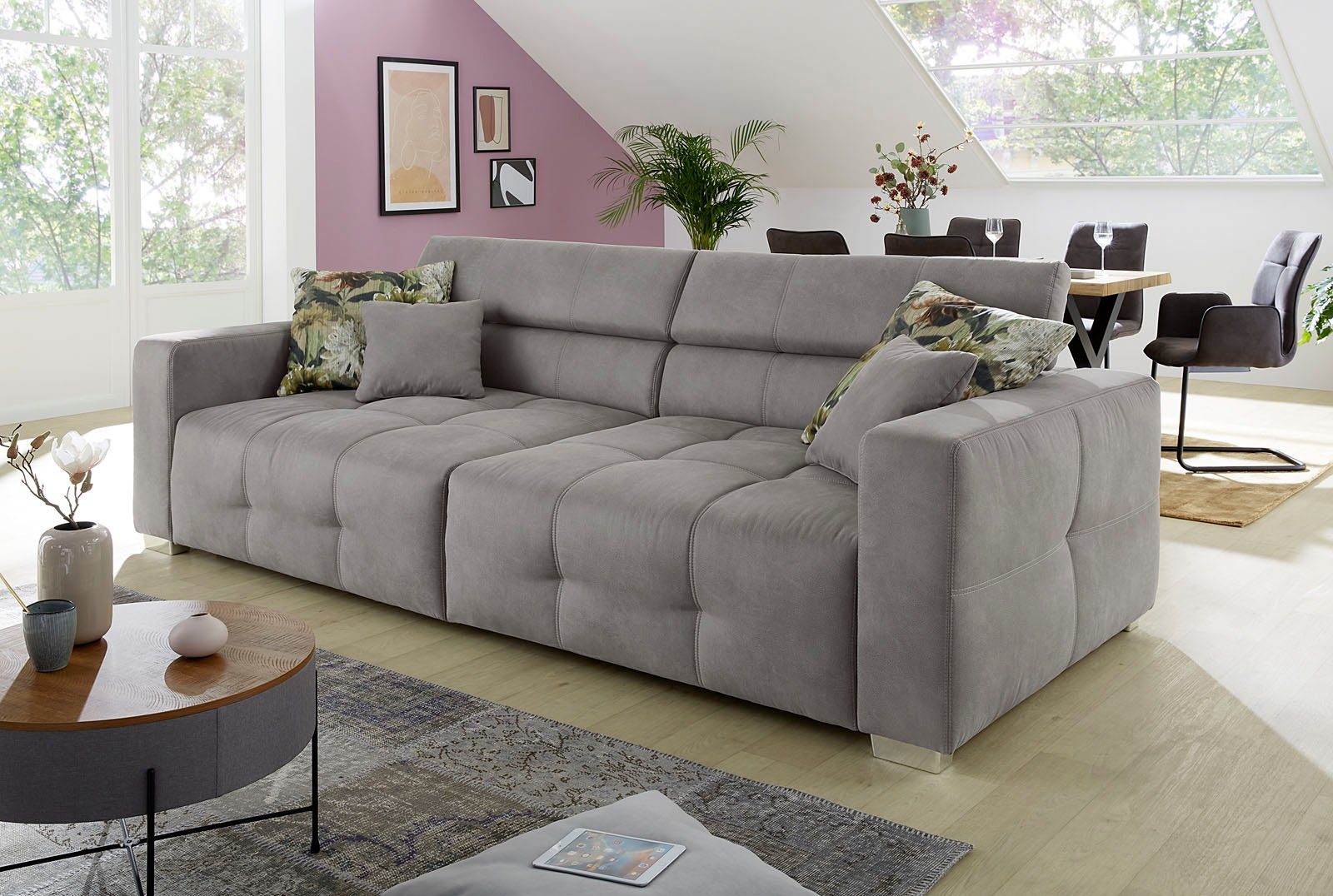 Gruppe Sitzkomfort verstellbare schlamm-braun Big-Sofa und mehrfach Trento, Jockenhöfer Wellenfederung, Kopfstützen mit