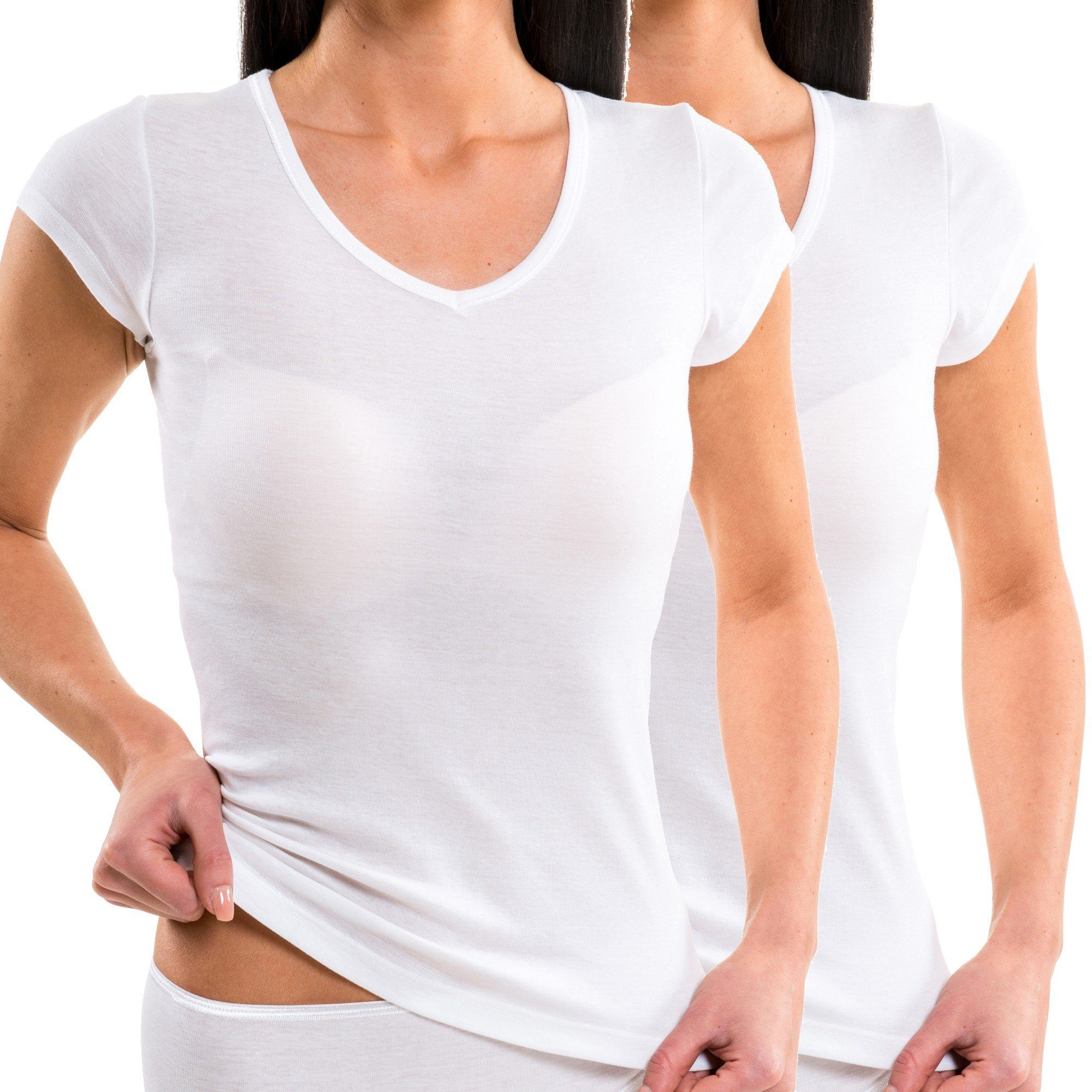 HERMKO Unterziehshirt 17880 2er Pack Damen kurzarm Shirt weiß | Unterhemden