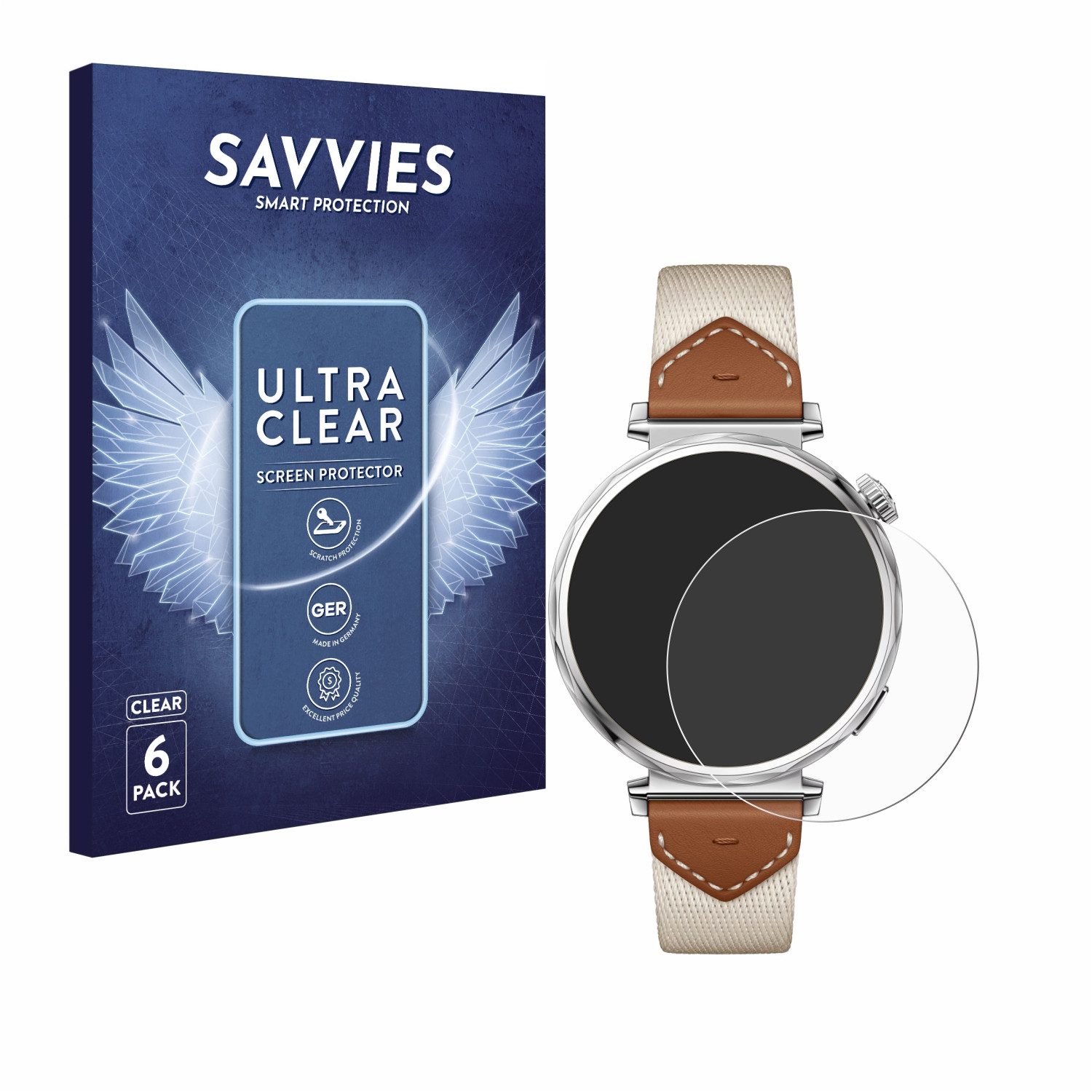 Savvies Displayschutzfolie Schutzfolie für Huawei Watch GT 5 (41 mm), 6 Stück, Displayschutz Schutz Folie Klar Transparent