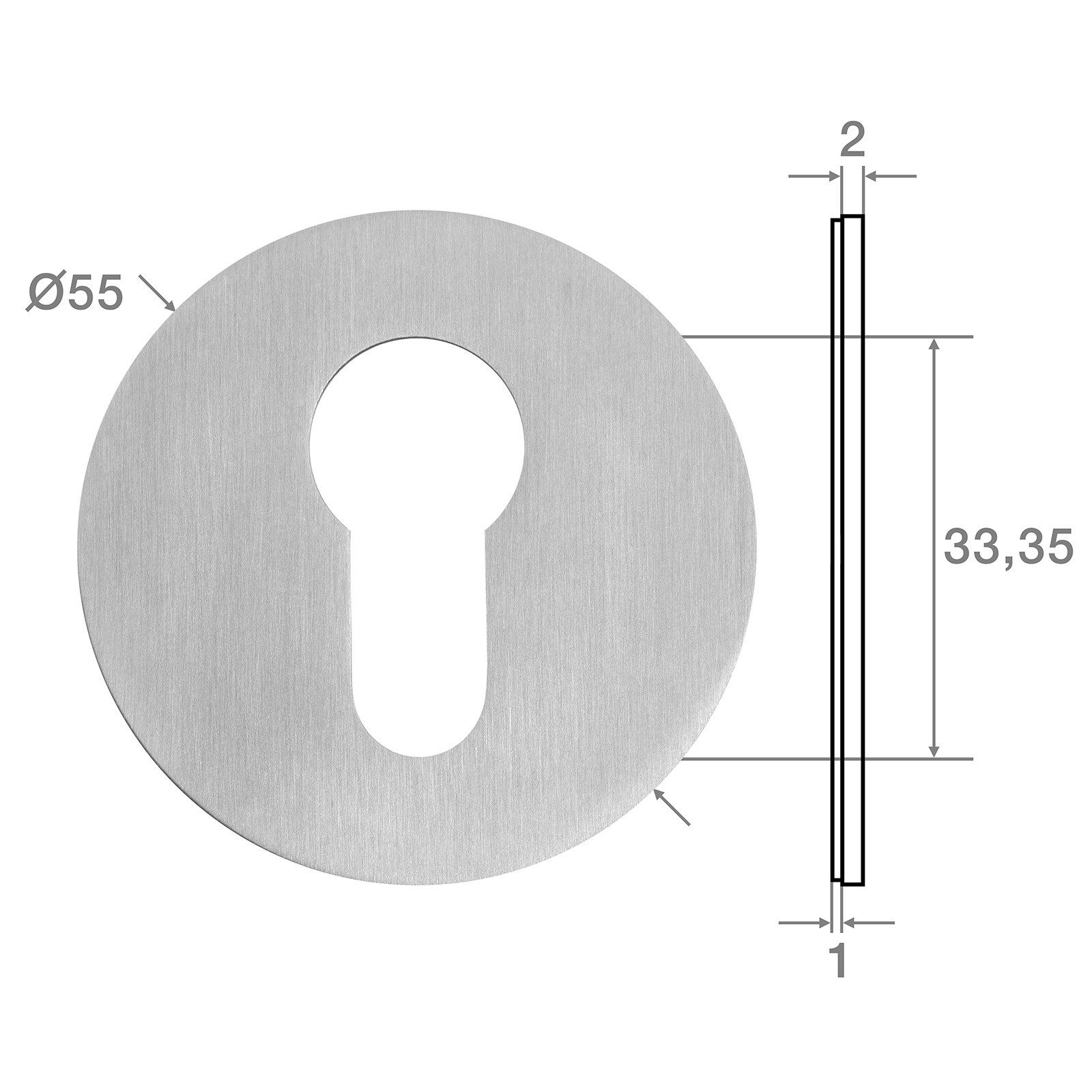 SO-TECH® Türbeschlag selbstklebende Edelstahl Tür-Rosetten mit 3M-VHB-Klebepad (2 St), PZ-Kleberosetten rund Ø 55 mm satiniert – Bild 4 von 5