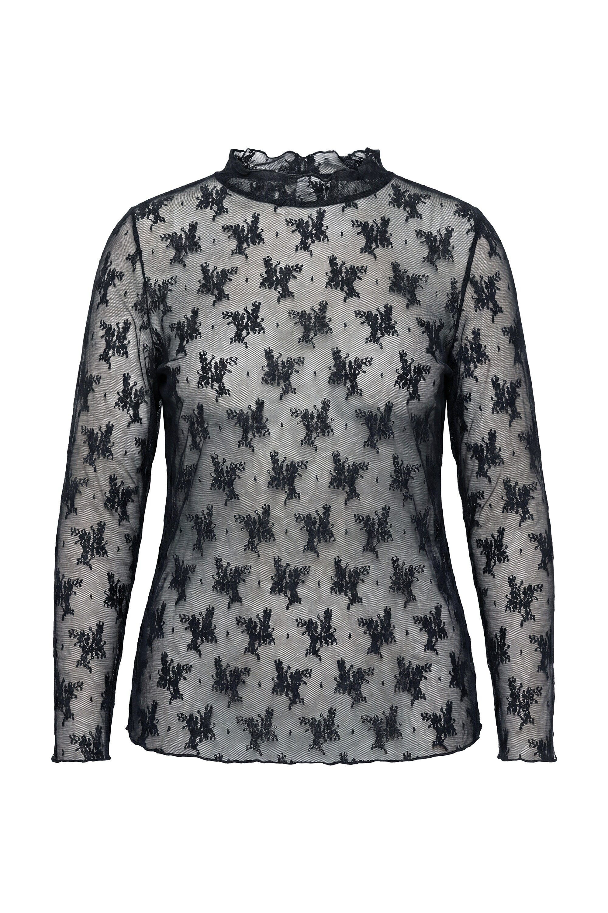 MIAMODA Longshirt Mesh-Shirt Slim Fit Mesh-Spitze Langarm