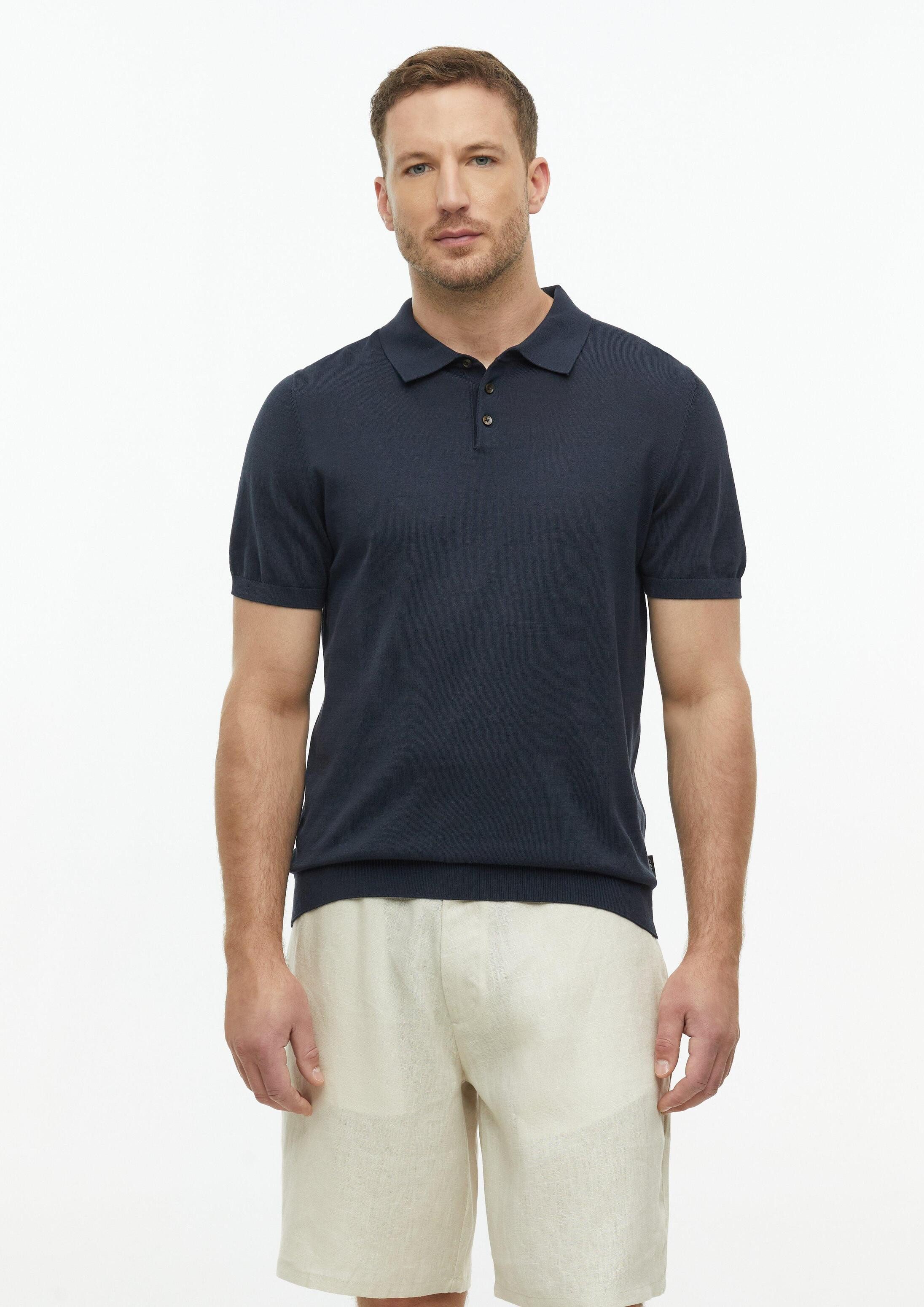 s.Oliver Kurzarmpullover Strickpullover Weiches Strick-Poloshirt aus Baumwoll-Seidenmix