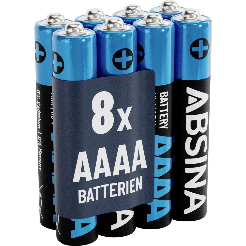 ABSINA Absina Mini (AAAA)-Batterie Mini (AAAA) Alkali-Mangan 1.5 V 500 8 St Batterie, (1.50 V)