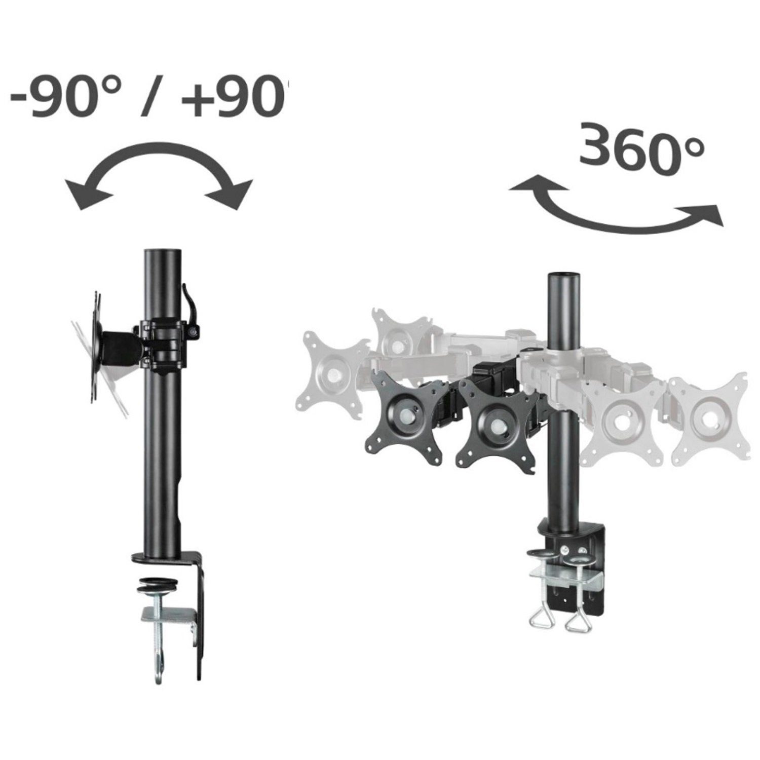 Hama Monitor-Halterung Dual Monitorarm mit 2x Schwenkarm Schwarz, (Schwenkbar Tisch-Befestigung VESA-Formate bis 100x100 2x Monitor)