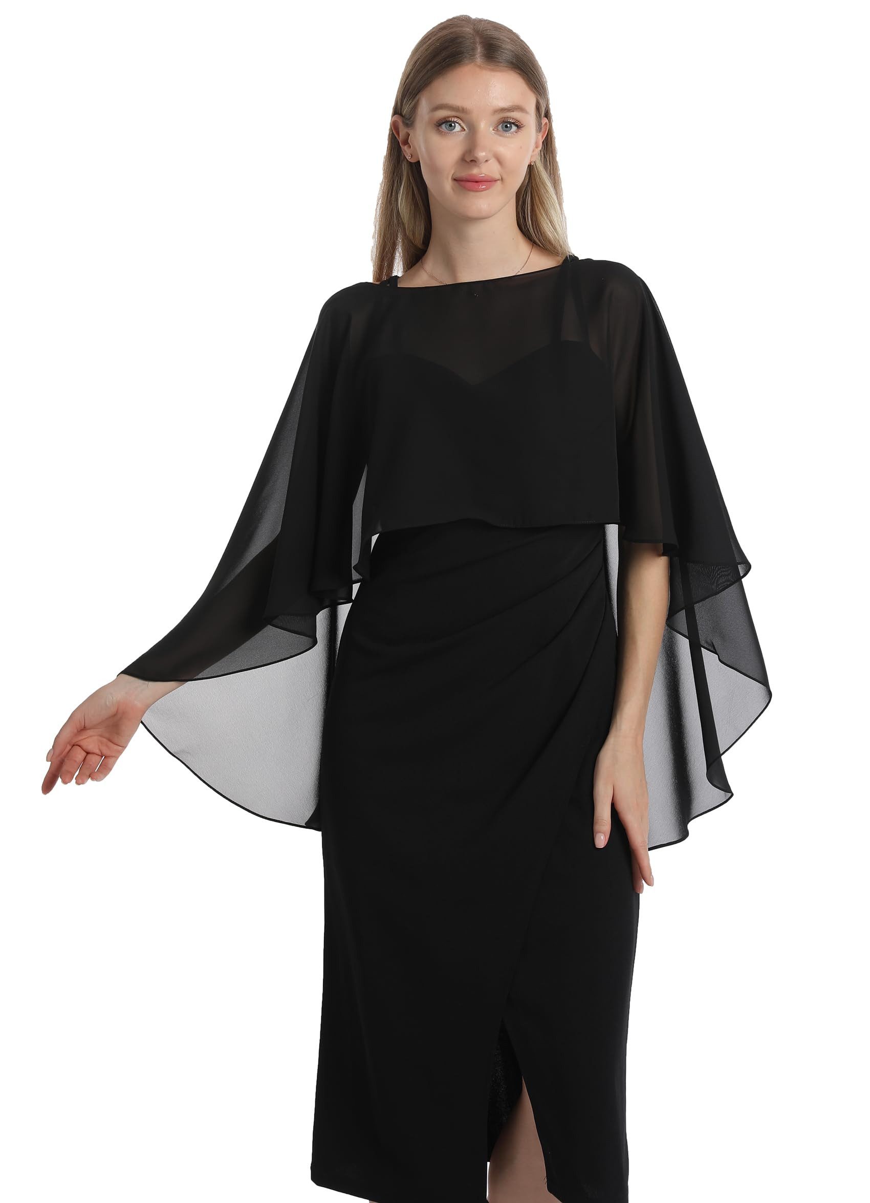 nsihing Bolero Damen Chiffon Cape Schals für Hochzeitskleider Elegantes Bankett Capelets für Hochzeit Braut Abendkleid Brautkleid Sommer – Bild 2 von 5