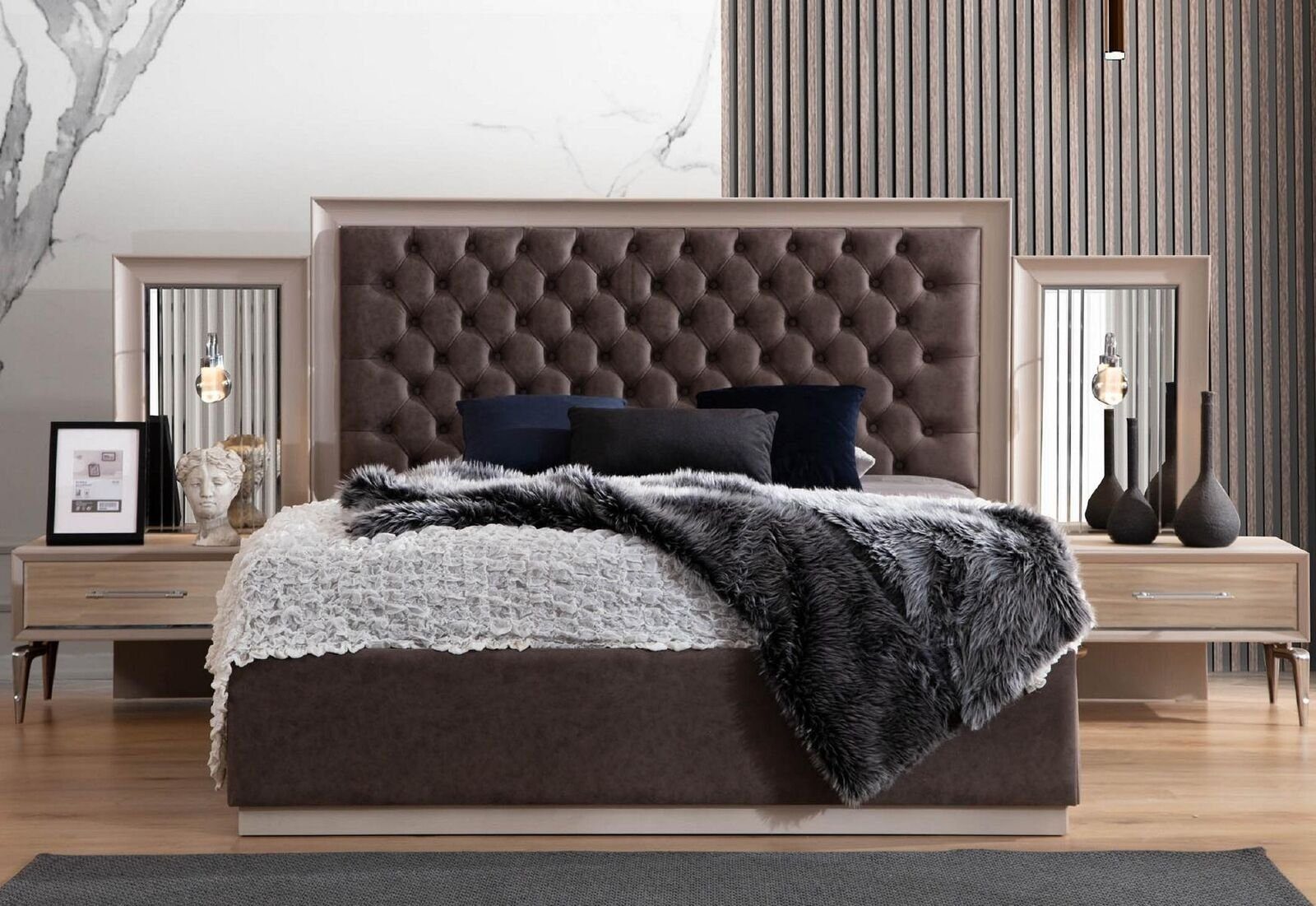 JVmoebel Schlafzimmer-Set Schlafzimmer Möbel Made Schrank Set Nachttische Designer Europe In 2x Komplett, Bett