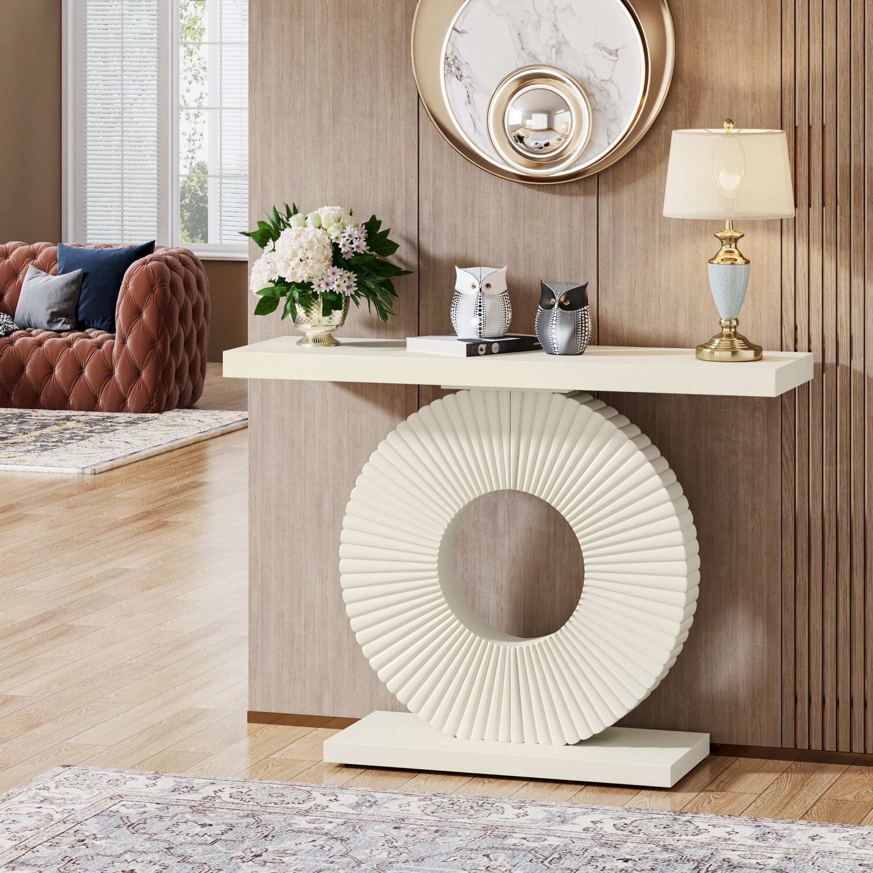 Tribesigns Konsolentisch Flurtisch mit eine runde, blumenförmige Basis 100 x 30 x 79 cm, Weiß
