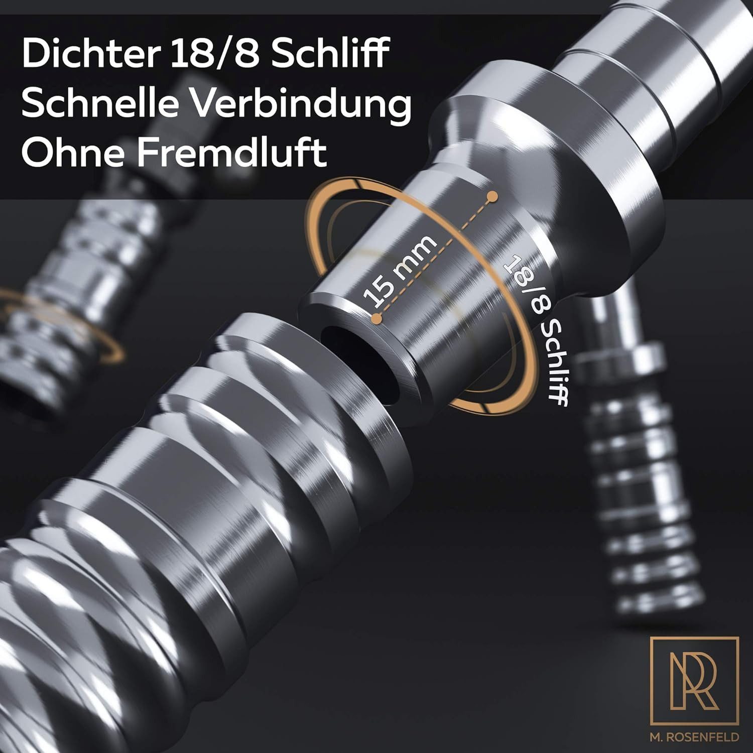 M. Rosenfeld Shisha-Schlauch Schlauchadapter – 18/8 Schliff, Set 2-teilig Anschluss, Set 2-teilig Anschluss, M16x1 Gewinde