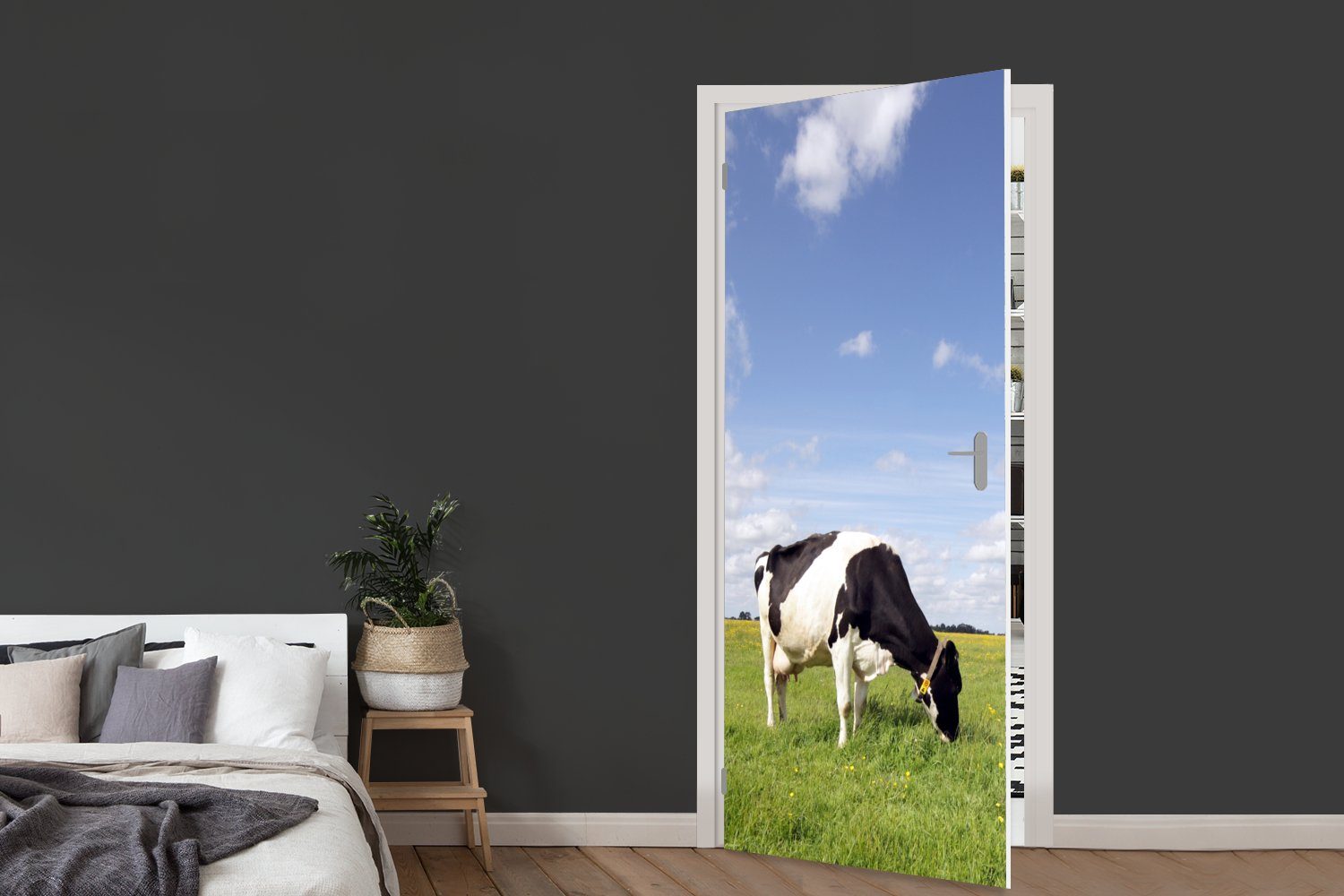 Kuh Tiere, MuchoWow Matt, - - Tür, cm Gras für St), 75x205 Türaufkleber, bedruckt, - Niederlande Fototapete (1 Türtapete