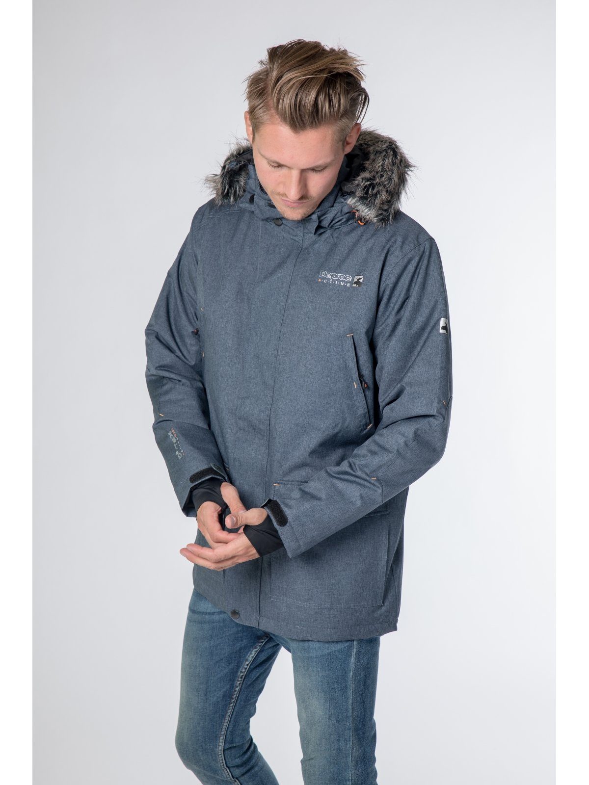 DEPROC Active Winterjacke URBAN DAWSON MEN CS mit abnehmbarer Kapuze, mit abnehmbarem Webpelzkragen jeans