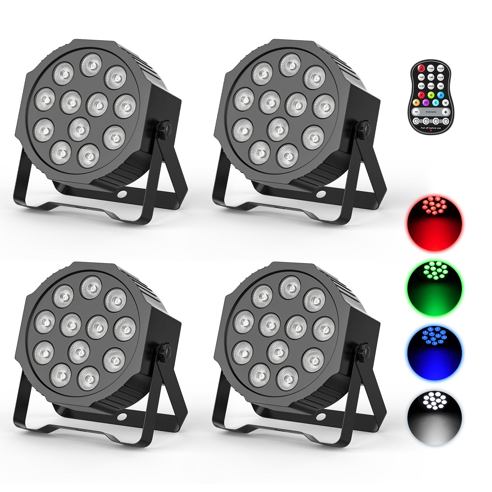 ZonQoonz Discolicht 4-In-1 RGBW LED Par Strahler Akku mit Fernbedienung