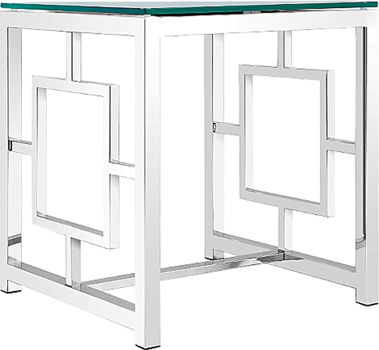 Leonique Beistelltisch Robin, Beistelltisch, quadratisch, Silber, Glas, Chromgestell, 50x50x53