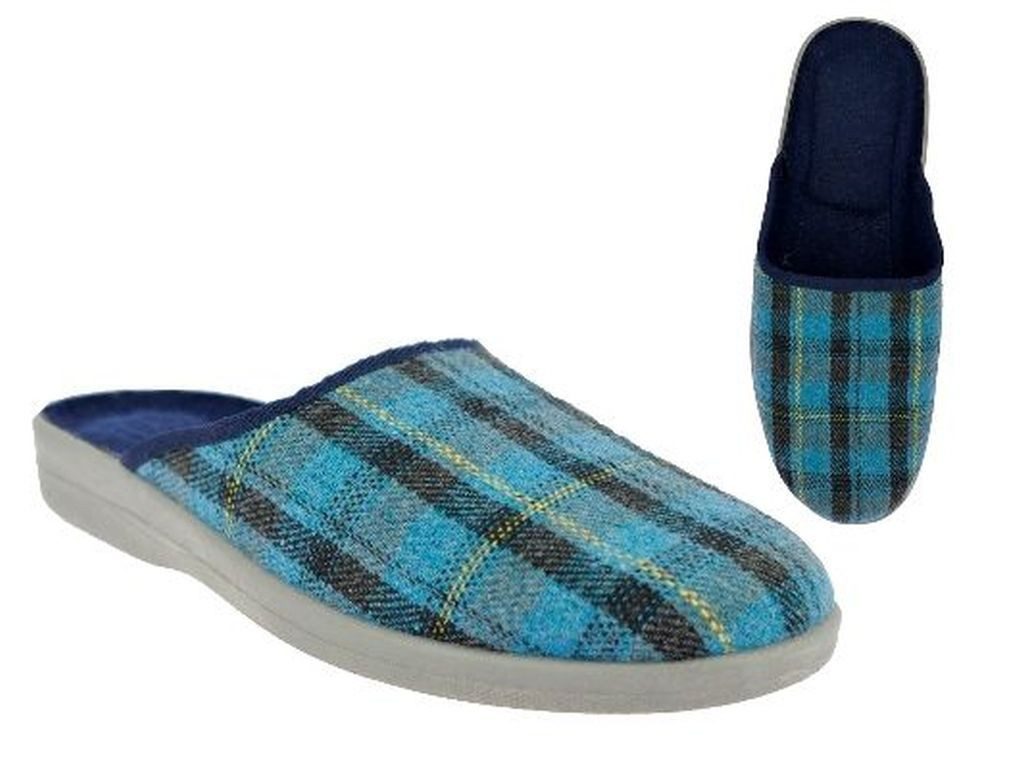 emeco Herren Haus Schuhe winter pantoffeln PU-sohle Hausschuhe Karomuster Bl Hausschuh