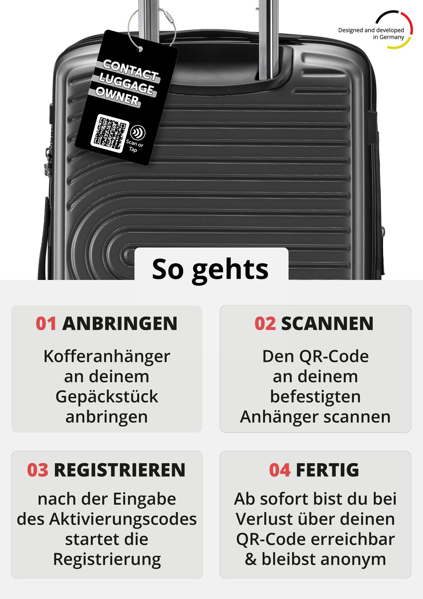 Hauptstadtkoffer Trolley Mitte, 4 Rollen, Großer Koffer + digitaler Gepäckanhänger, TSA, Doppelrollen