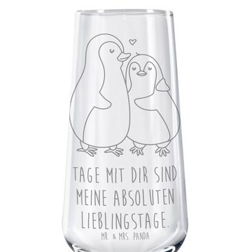 Mr. & Mrs. Panda Sektglas Pinguin umarmen - Transparent - Geschenk, Sektglas mit Gravur, Paar, Premium Glas, Detailreiche Gravur
