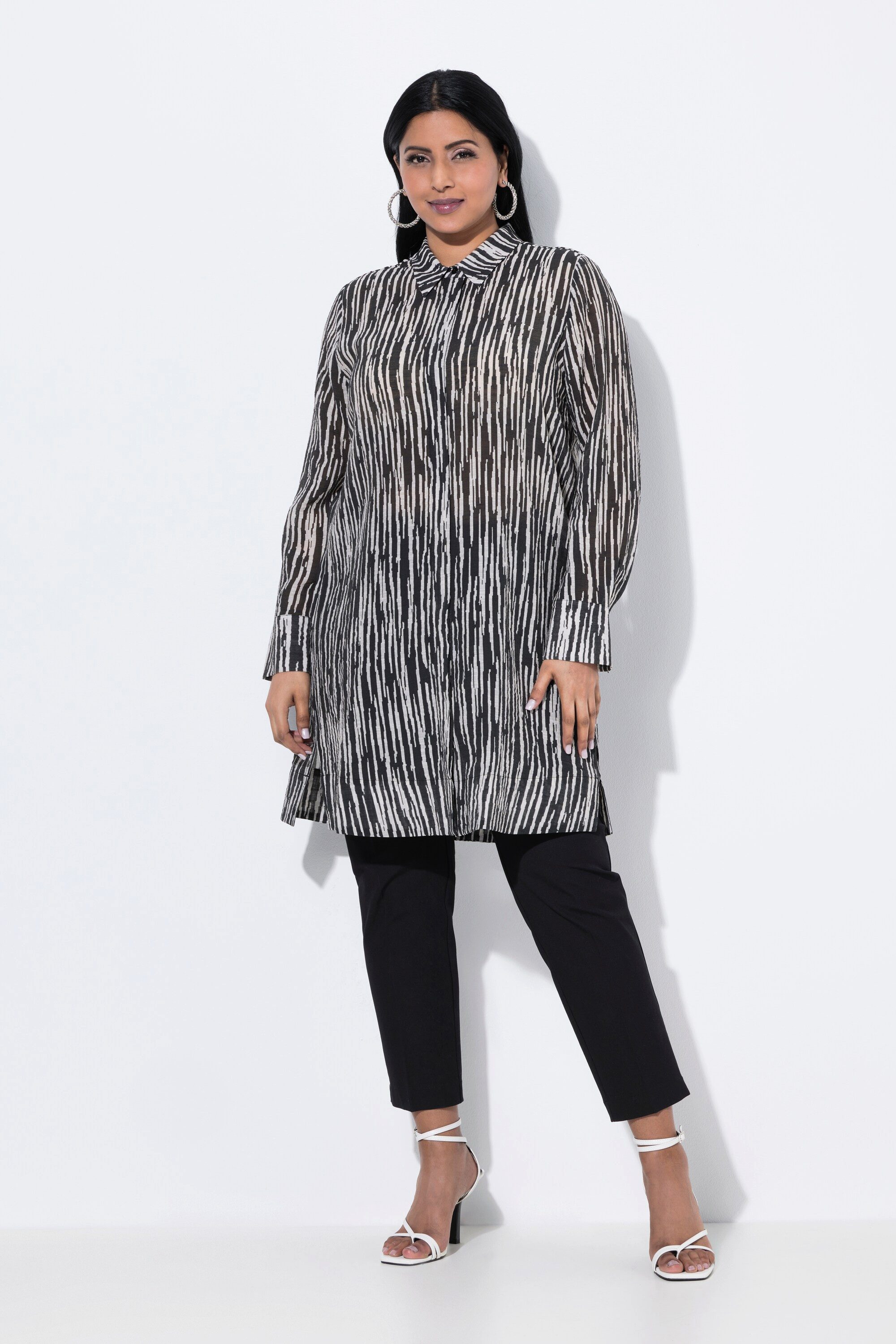 Ulla Popken Longbluse Longbluse Struktur Hemdkragen Langarm günstig online kaufen