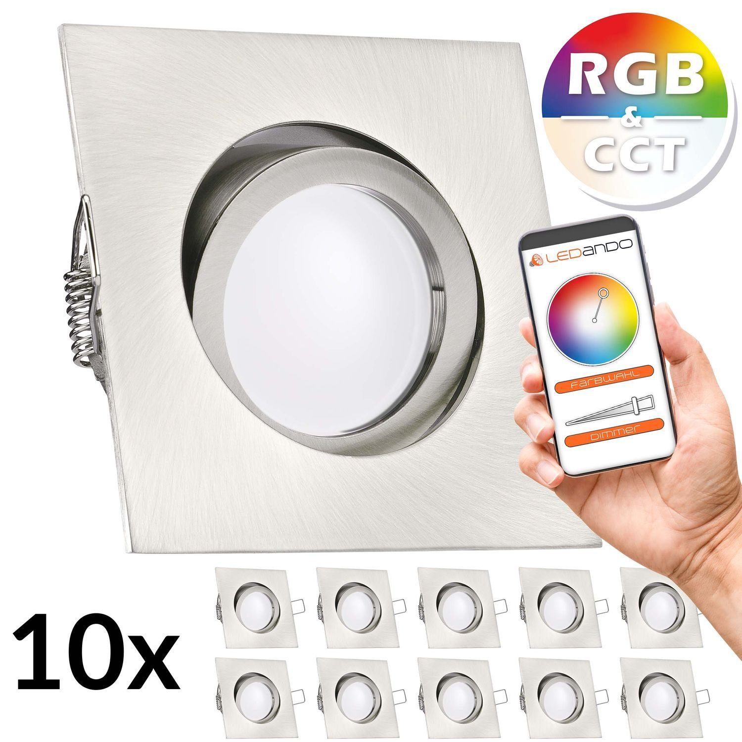 edelstahl RGB Einbaustrahler - flach Einbaustrahler CCT / LEDANDO LED 10er silbe Set LED extra in