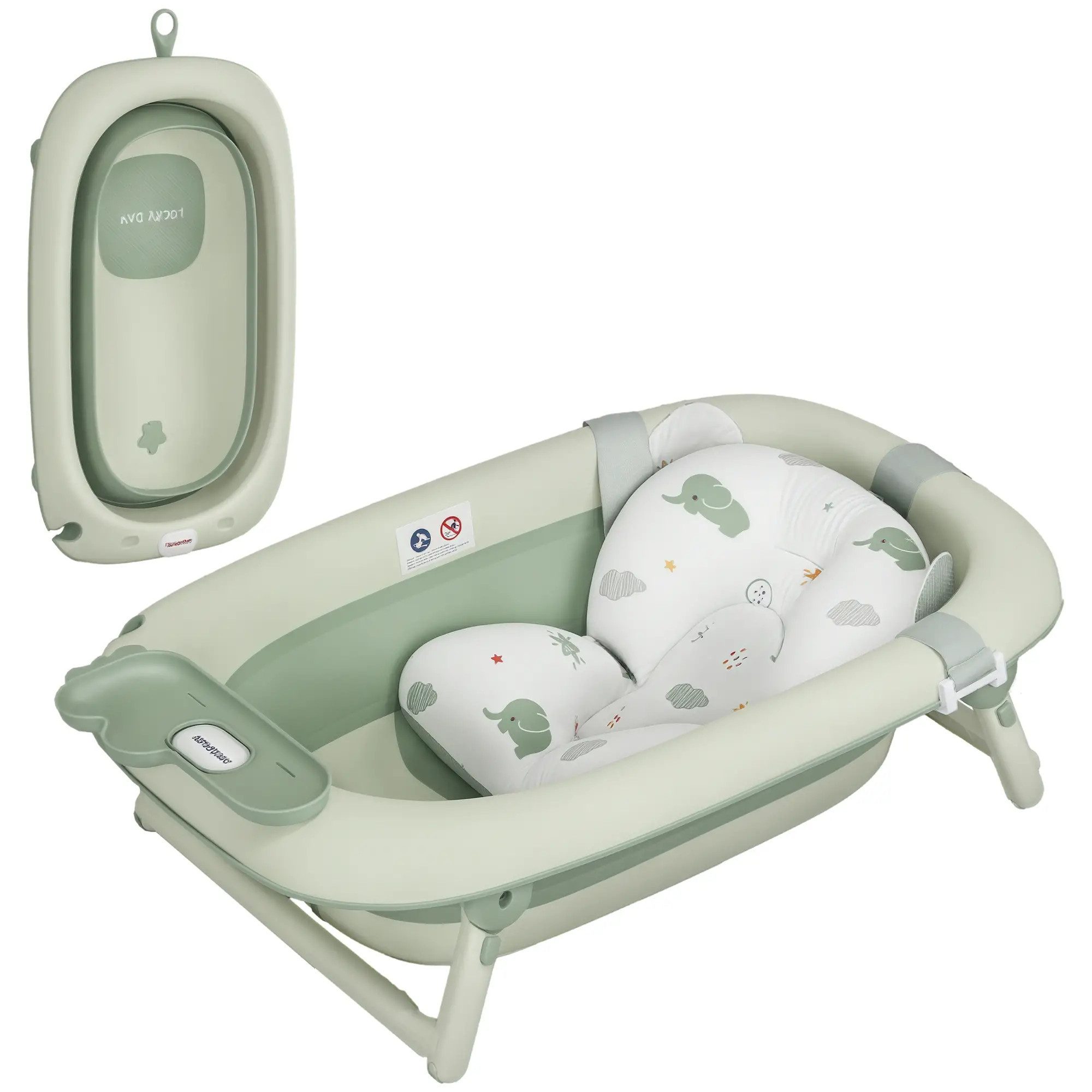 autolock Babybadewanne Babybadewanne faltbar, rutschfester Boden, Elefanten-Badekissen, 86 x 53 x 25,5 cm, Grün