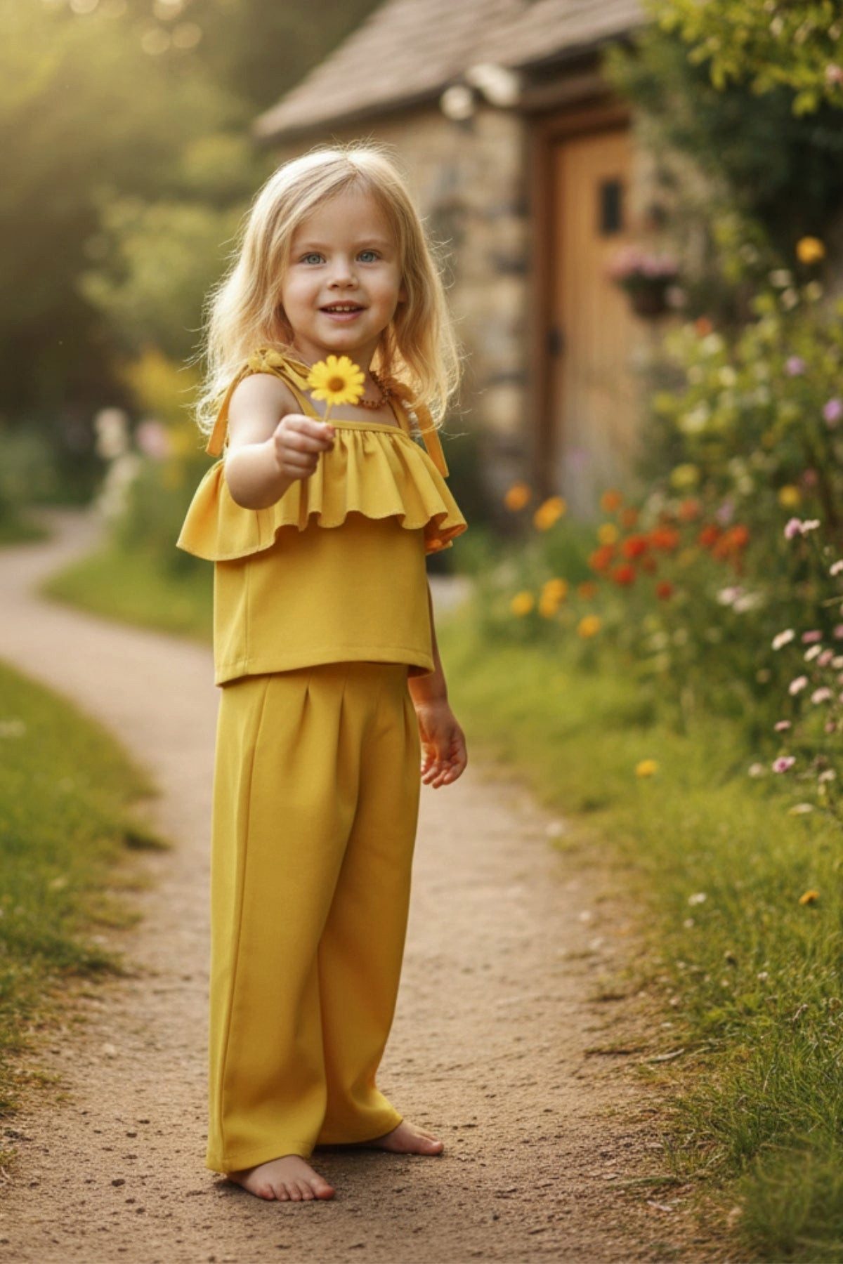 Parla Kids Shirt & Hose Gelber Zweiteiler Ruffle - Oberteil mit Rüschendetails und Hose
