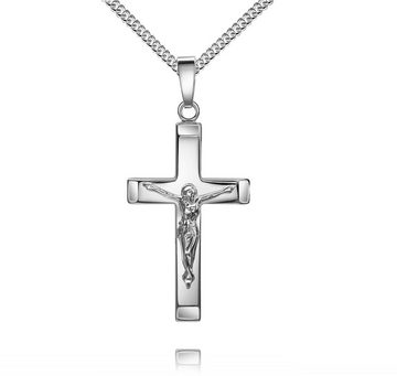 JEVELION Kette mit Anhänger Kruzifix Kreuz Anhänger Silber - Made in Germany (Silberanhänger, für Damen und Herren), Mit Silberkette 925 - Länge wählbar 36 - 70 cm.