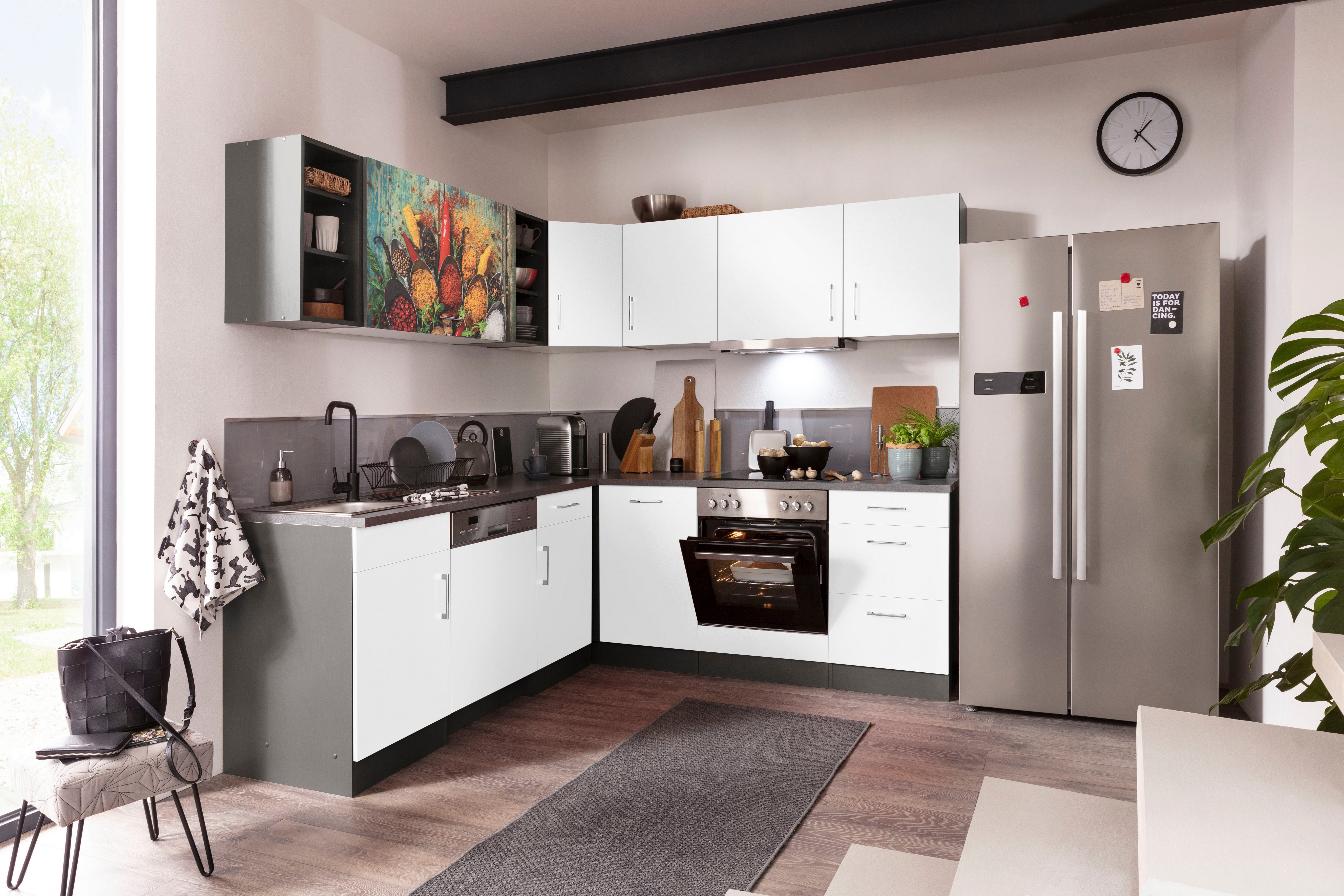 KOCHSTATION Küchenzeile KS-Paris – Küchen mit einzigartigen Fotomotiven auf den Fronten, Stellbreite 220/220 cm, wahlweise mit E-Geräten, mit Motivdruck