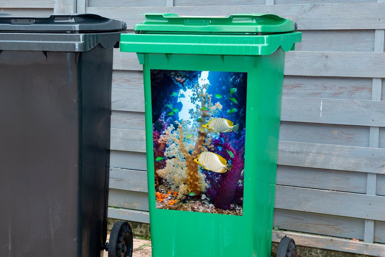 Abfalbehälter Wandsticker MuchoWow einem Mülltonne, Container, Bunte (1 in fischreichen St), Sticker, Ozean Mülleimer-aufkleber, Korallen