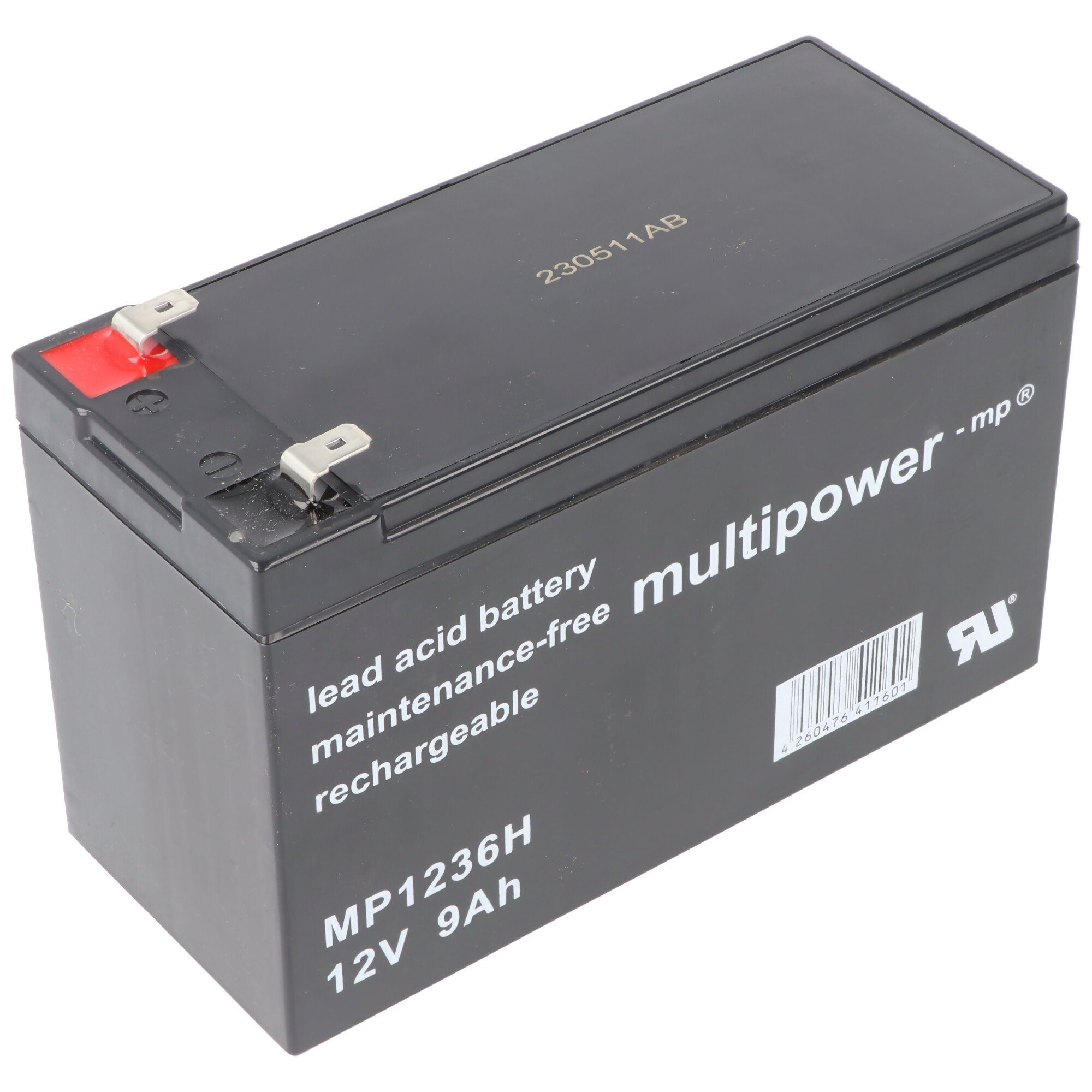 MP1236H Multipower Blei Akku 12 Volt 9000mAh mit zwei Faston Kontakte Akku